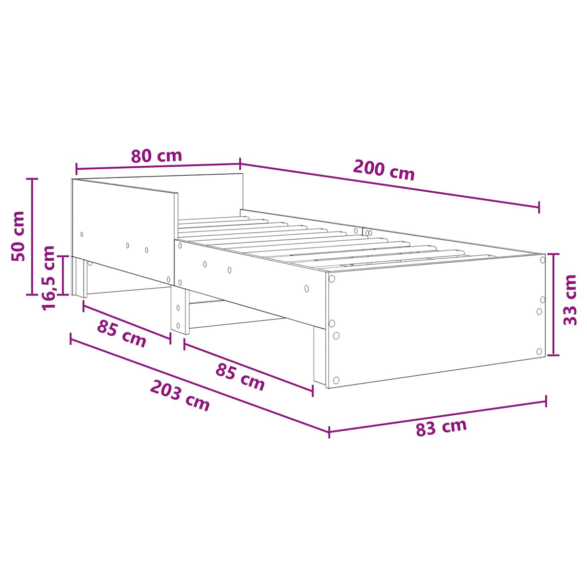 Okvir kreveta s uzglavljem Dimljeni hrast 80 x 200 cm