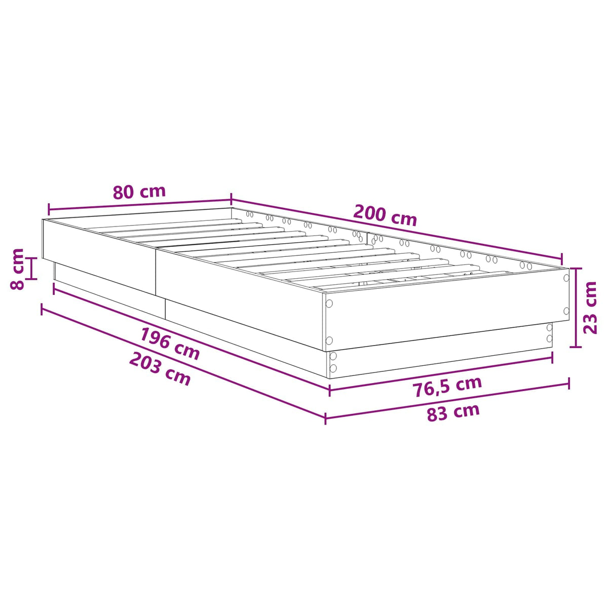 Okvir kreveta za pod Betonska siva 80 x 200 cm