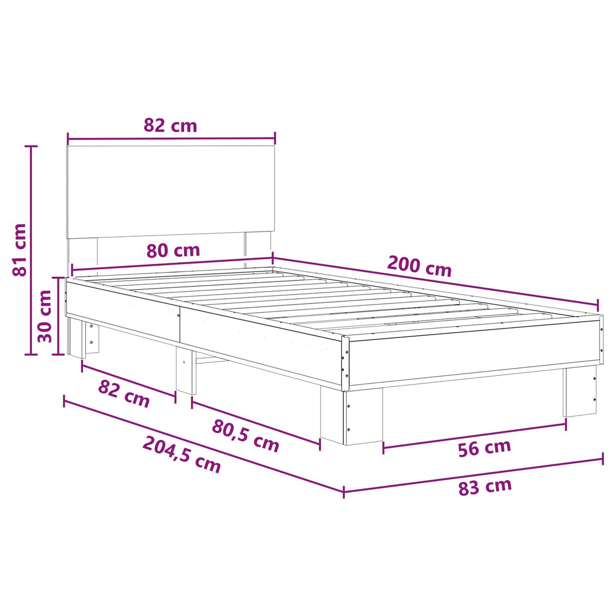Okvir kreveta s uzglavljem Dimljeni hrast 80 x 200 cm