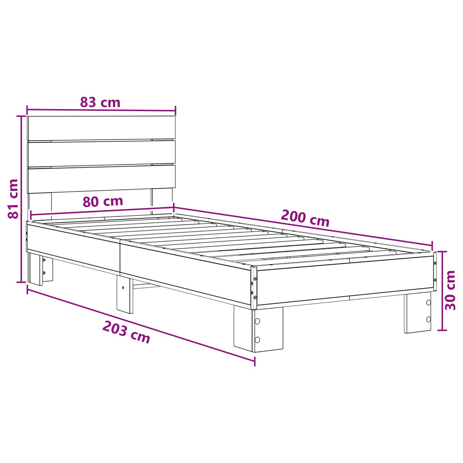Okvir kreveta s uzglavljem Crni hrast 80 x 200 cm