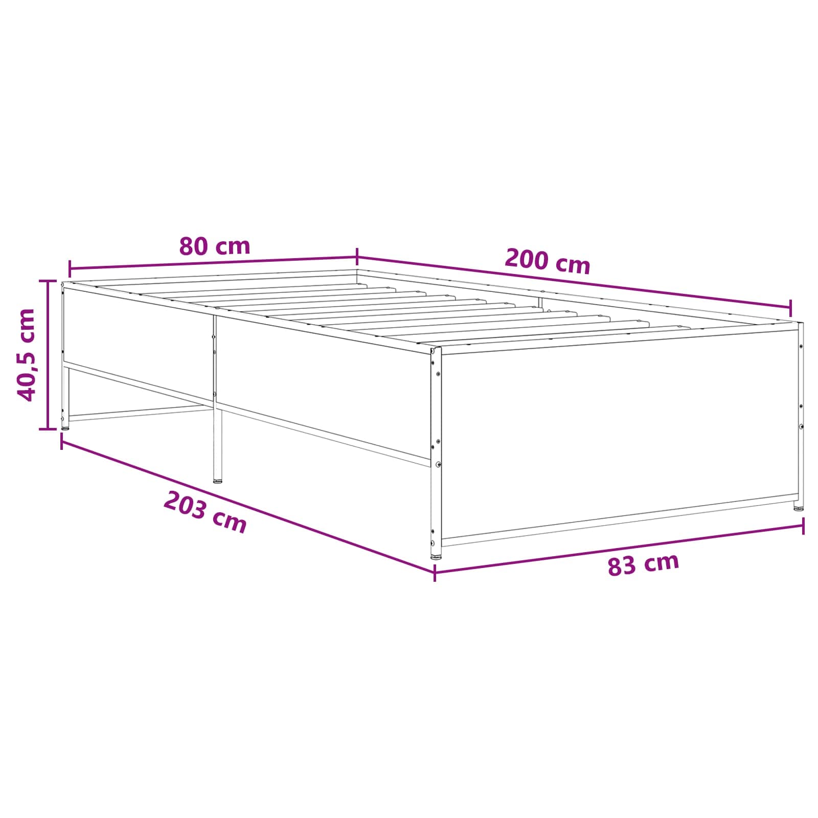 Krevetna konstrukcija Dimljeni hrast 80 x 200 cm