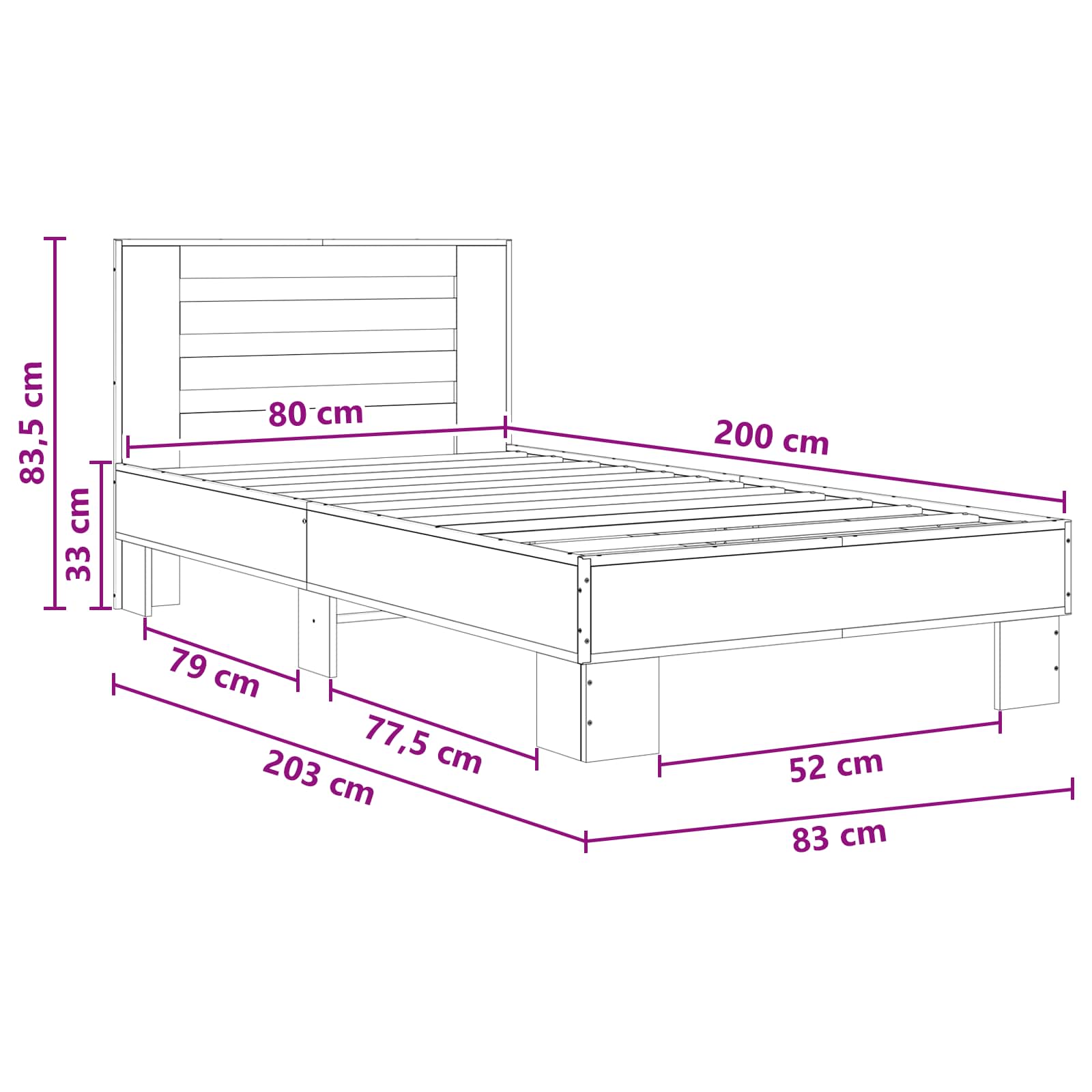 Okvir kreveta s uzglavljem Staro drvo 80 x 200 cm