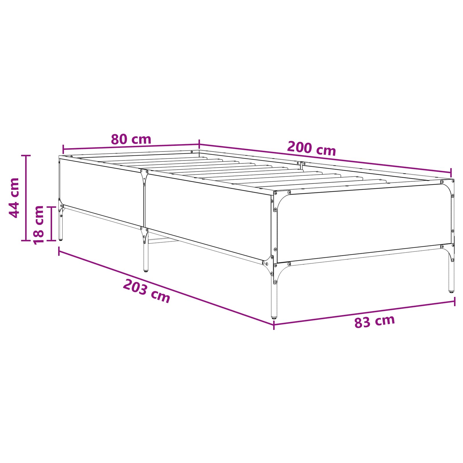 Krevetna konstrukcija Siva Sonoma 80 x 200 cm Konstruirano drvo