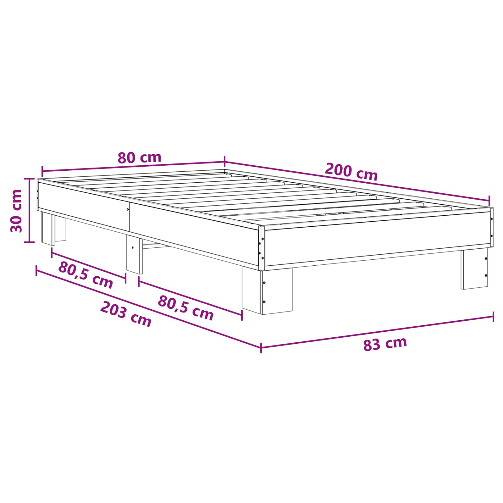 Krevetna konstrukcija Dimljeni hrast 80 x 200 cm