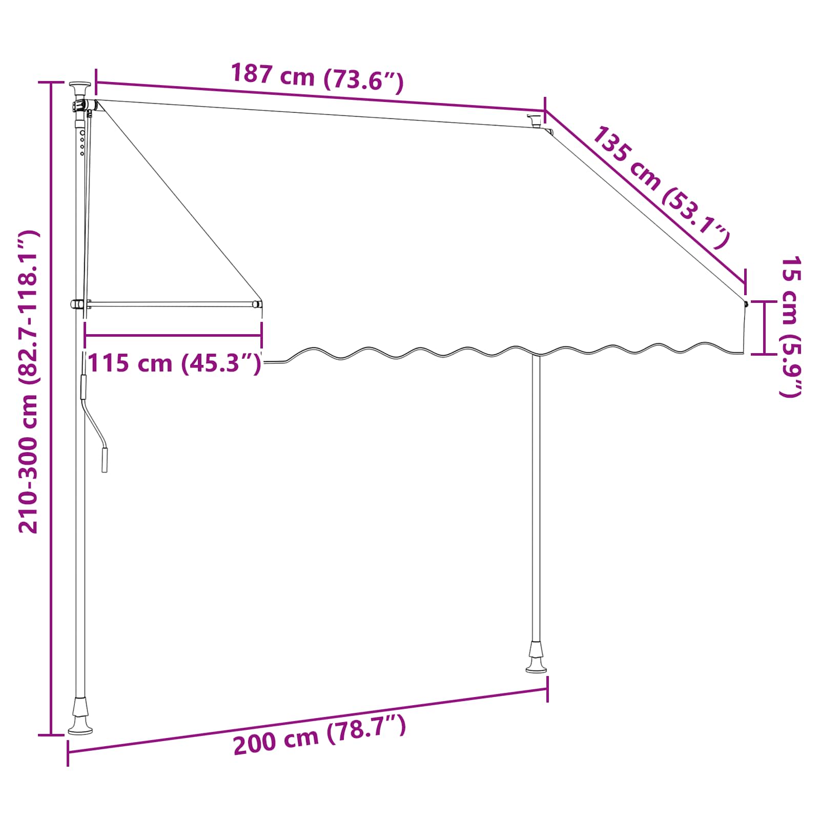 Ručno sklopiva tenda Crna 200 cm