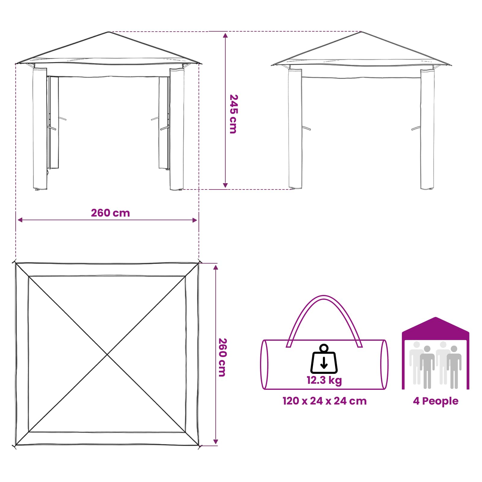 Gazebo bez bočne strane 2,6 x 2,6 m Bež i smeđa