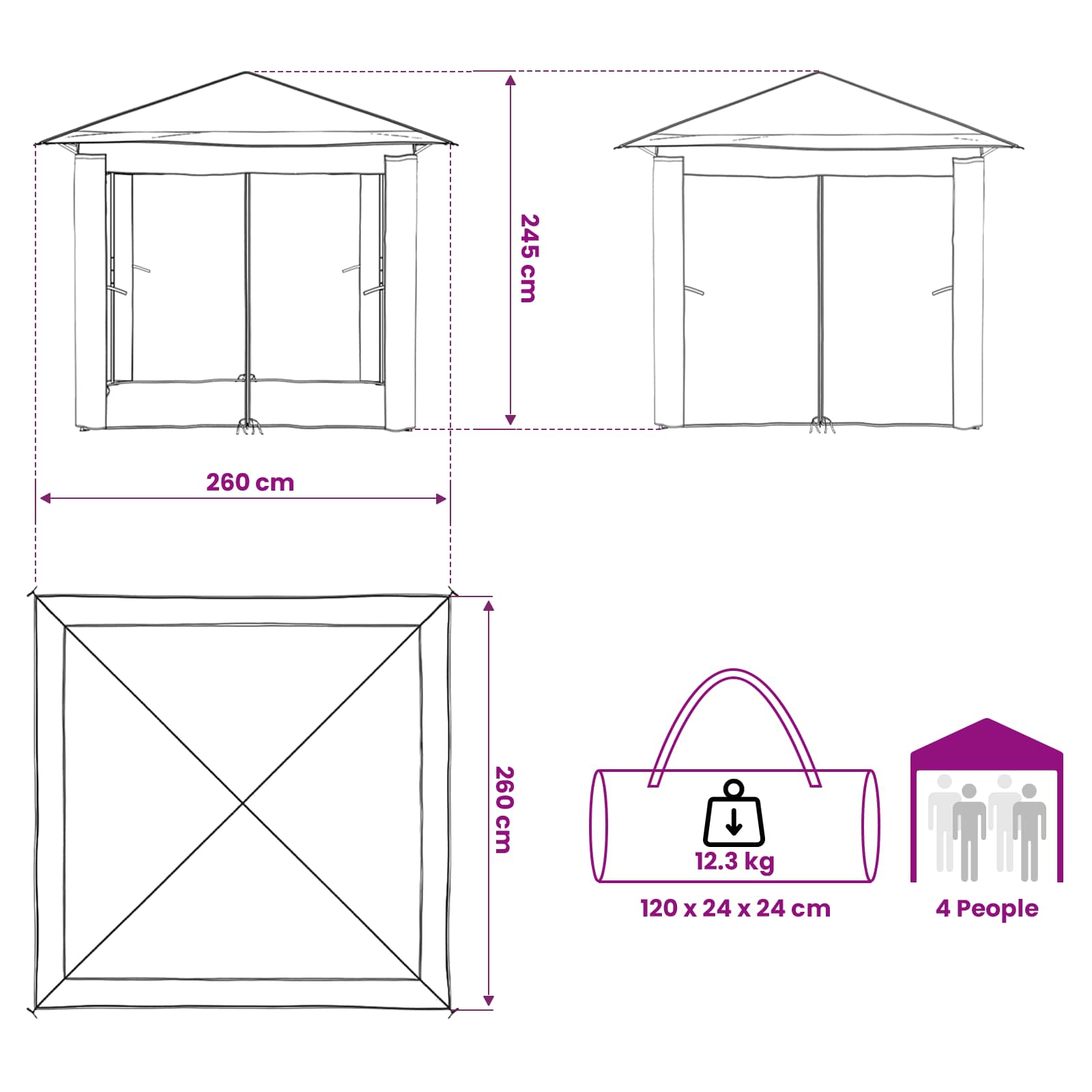 Gazebo s 4 bočne strane 2,6 x 2,6 m Bež i smeđa