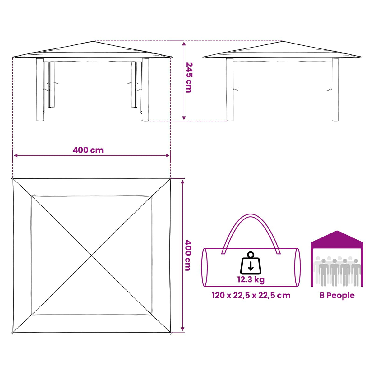 Gazebo bez bočnih strana 4 x 4 m Svjetlosiva i antracit