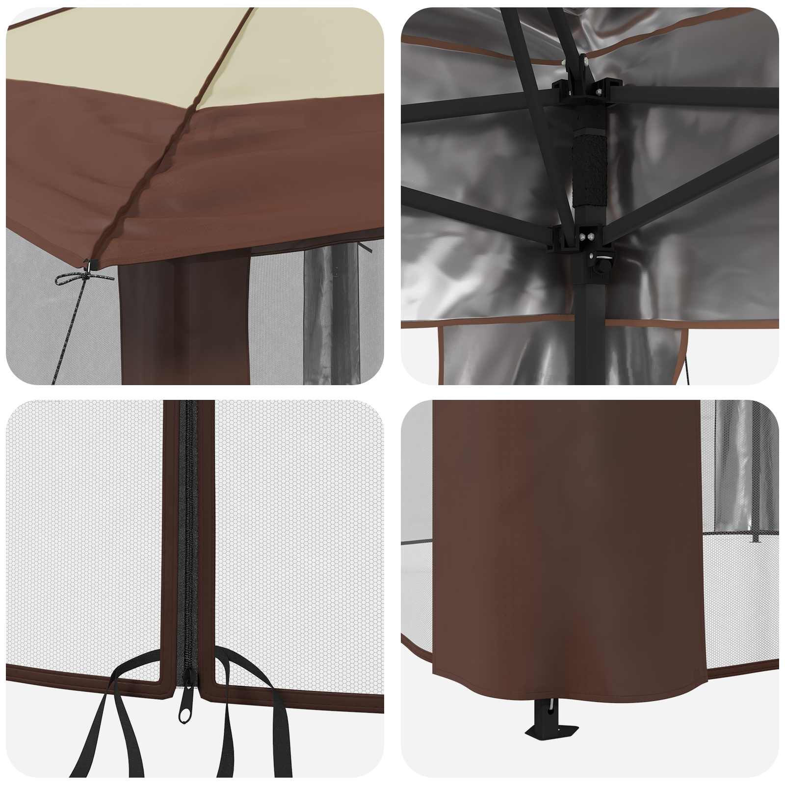 Gazebo s 4 bočne strane 4 x 4 m Krema i smeđa