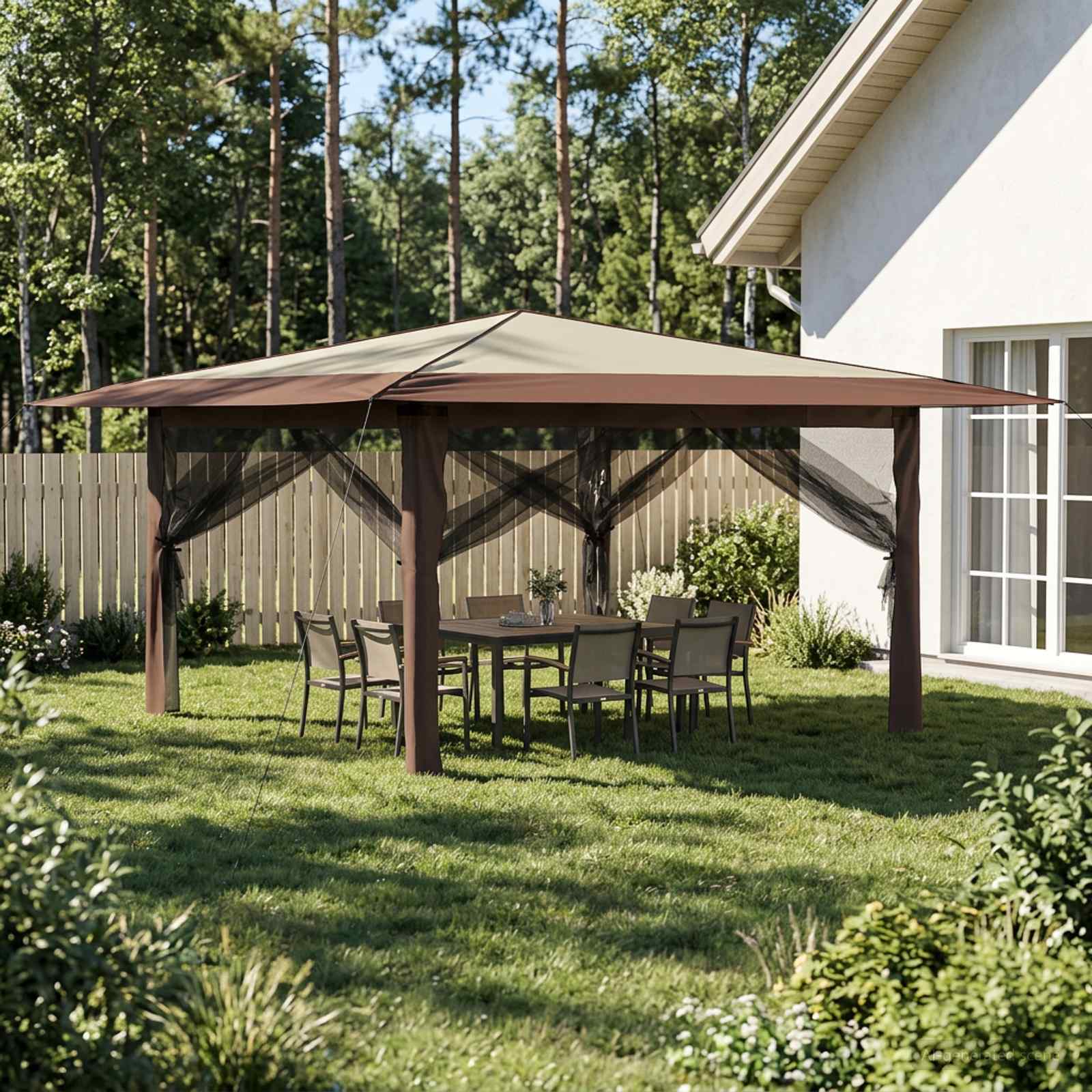 Gazebo s 4 bočne strane 4 x 4 m Krema i smeđa