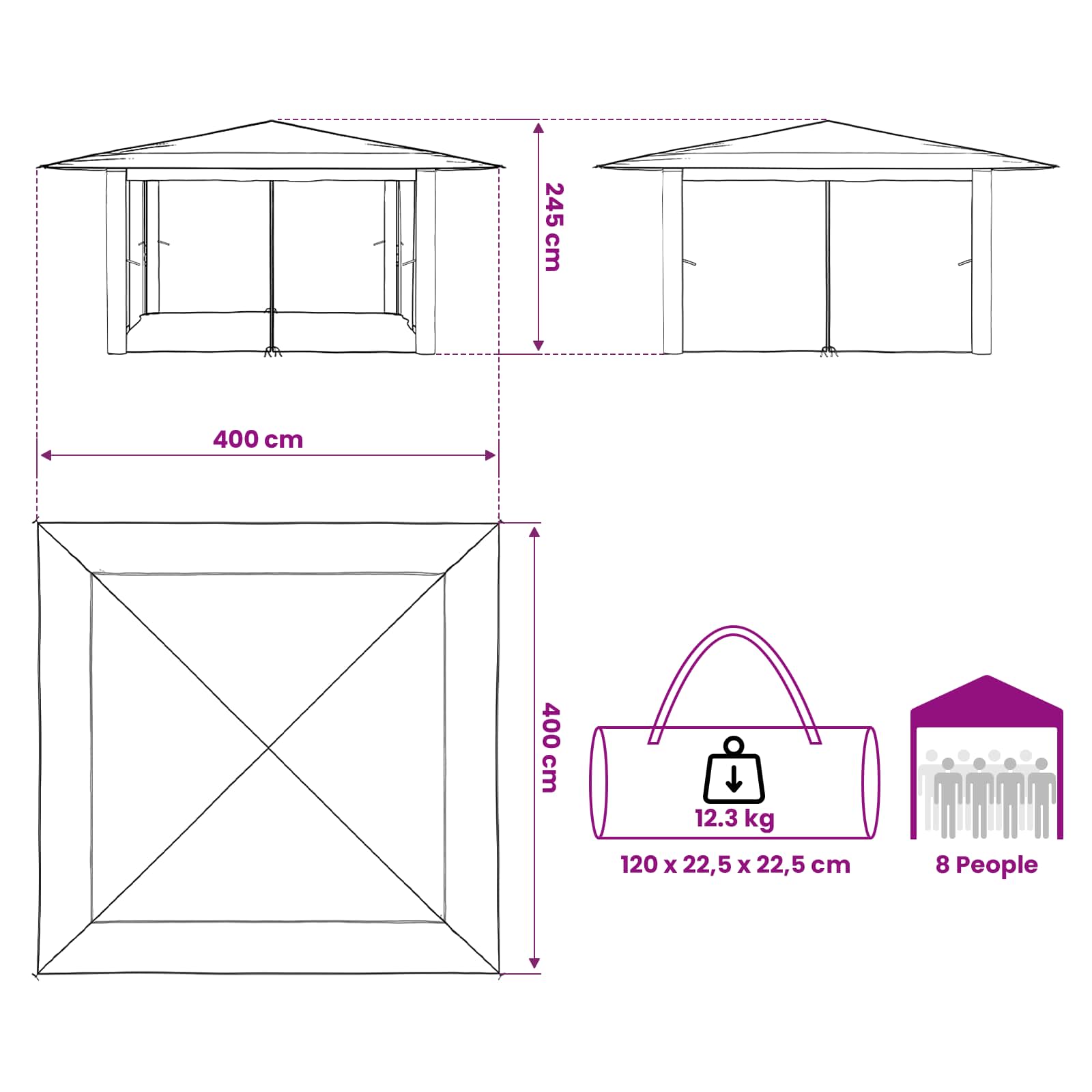 Gazebo s 4 bočne strane 4 x 4 m Bež i smeđa