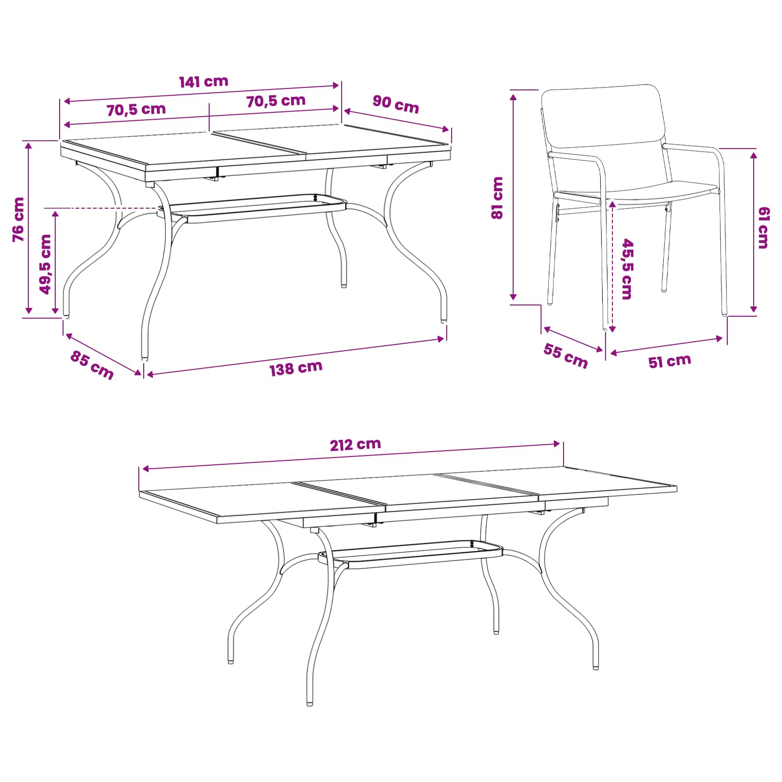 Vrtni set za objed 9 pcs Antracit Čelik