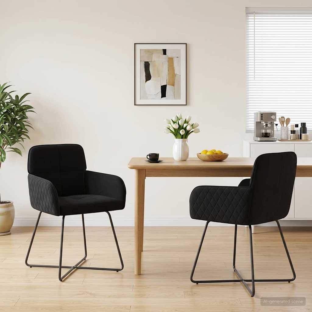 Trpezarijske stolice 2 pcs Baršun Crna 59 x 56,5 x 86 cm