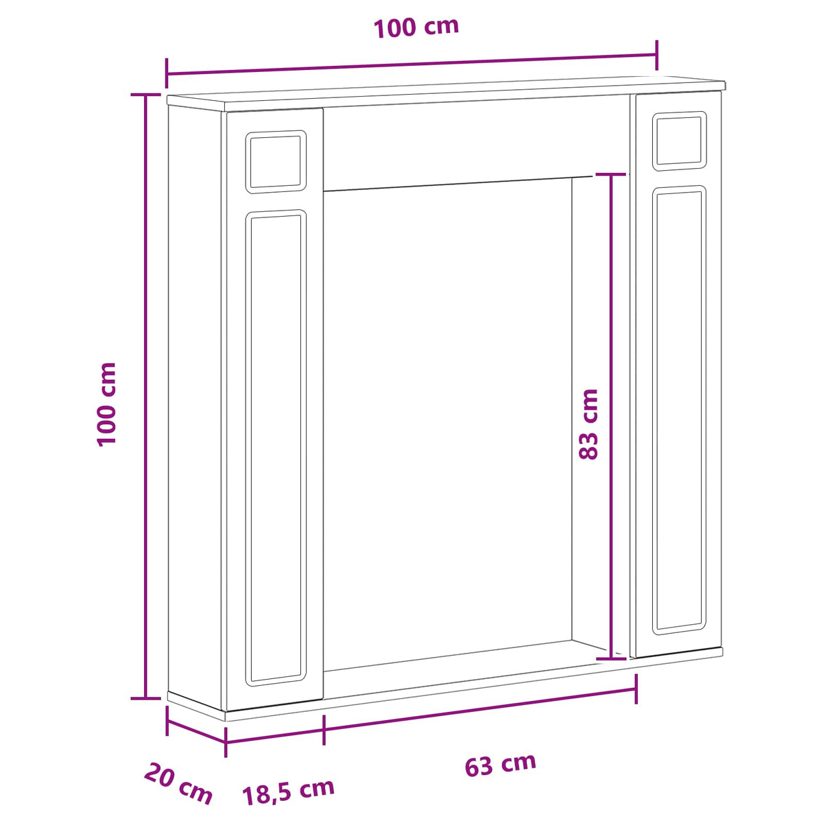Okvir za kamin Betonska siva 100 x 20 x 100 cm