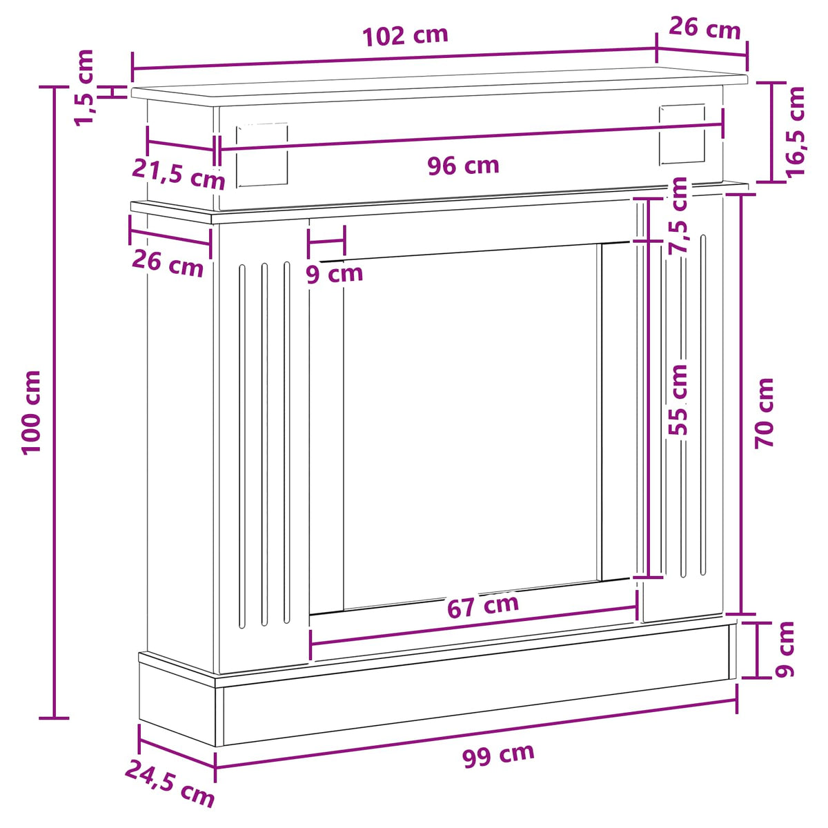 Okvir za kamin Crna 102 x 26 x 100 cm Konstruirano drvo