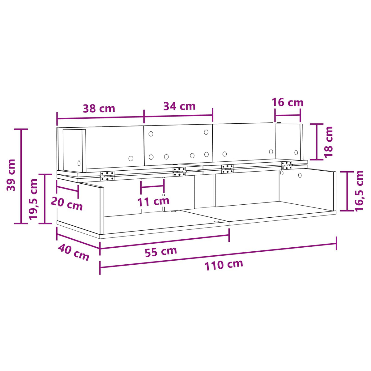 Studio radni stol Hrast sonoma 110 x 40 x 19,5 cm