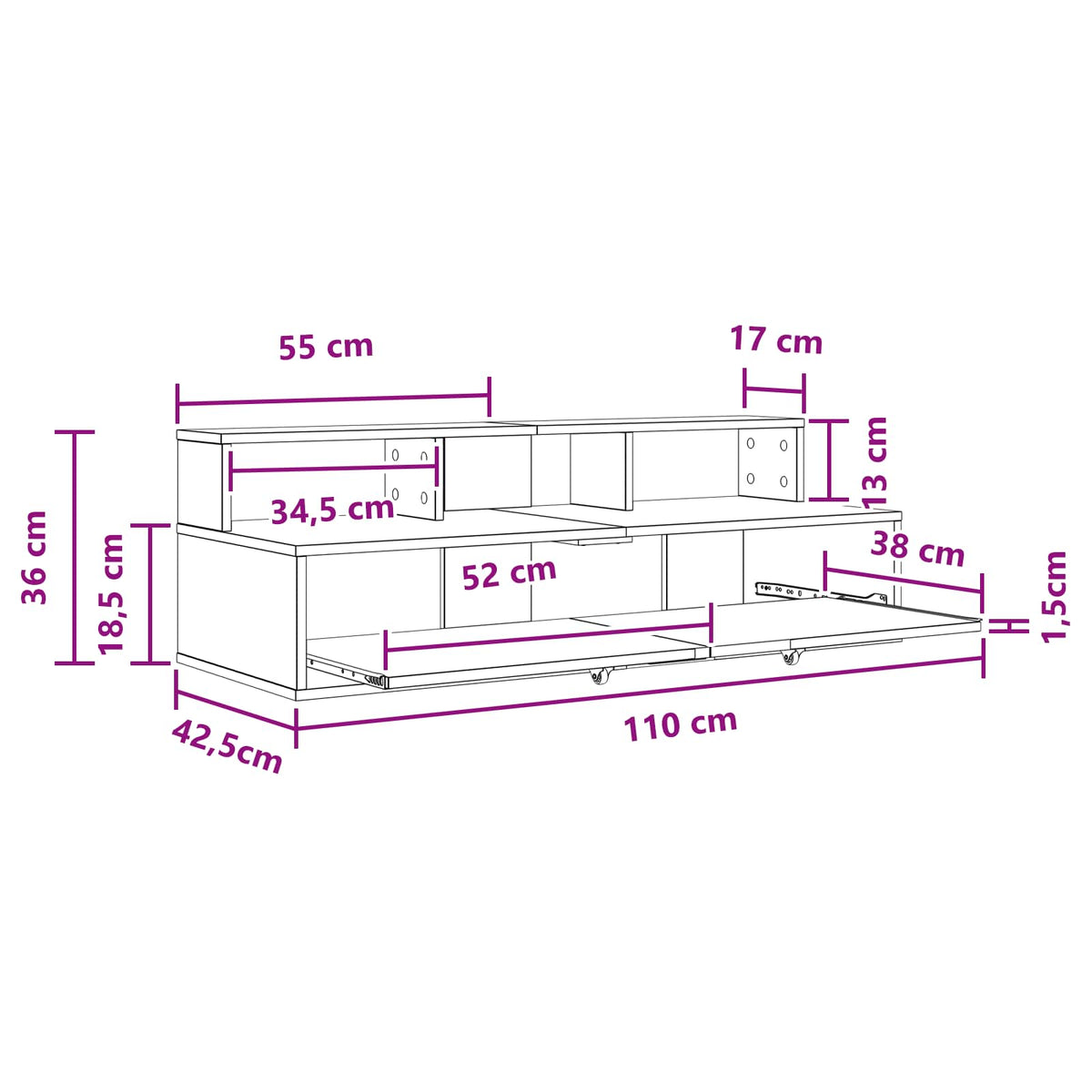 Studio radni stol Crni hrast 110 x 42,5 x 36 cm
