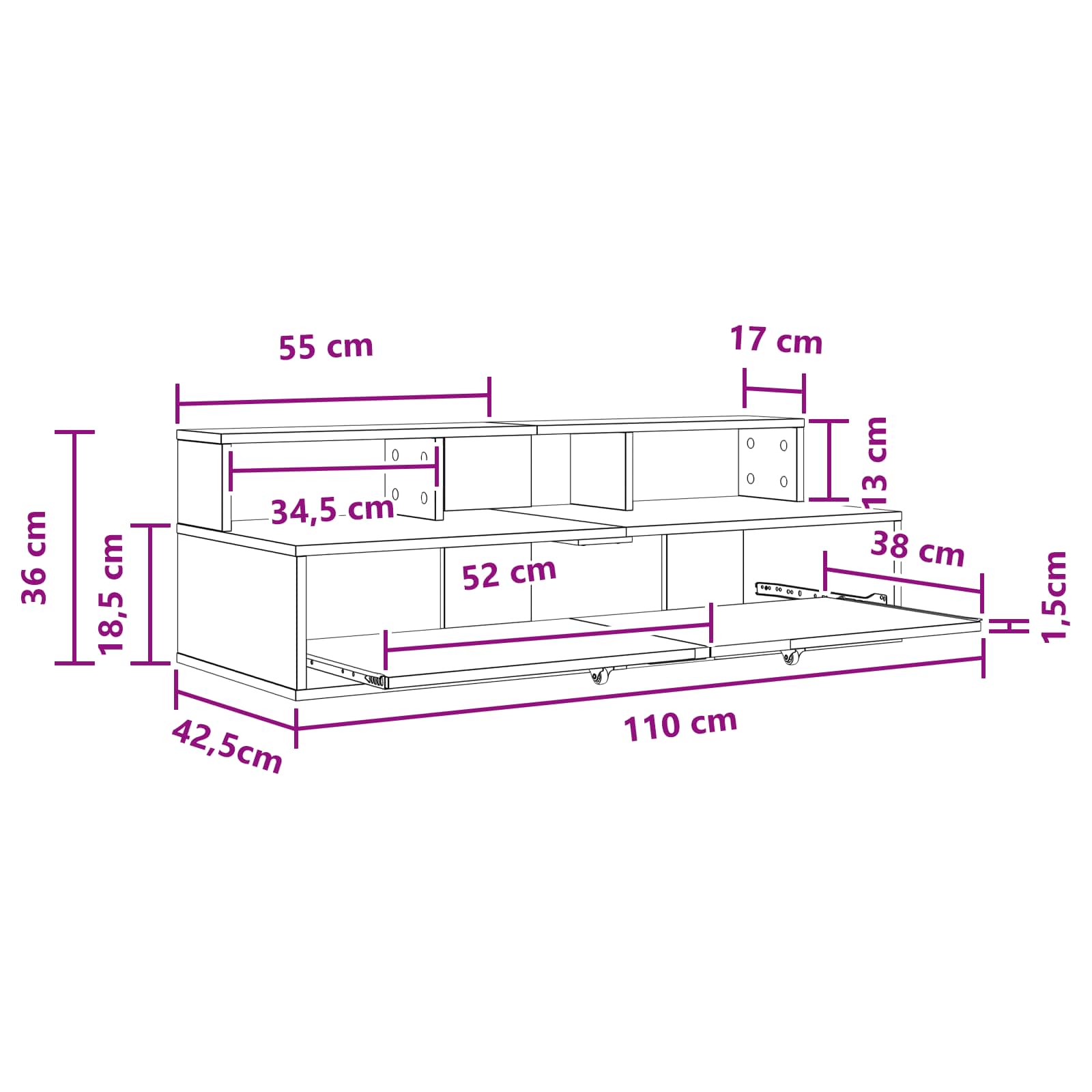 Studio radni stol Hrast sonoma 110 x 42,5 x 36 cm