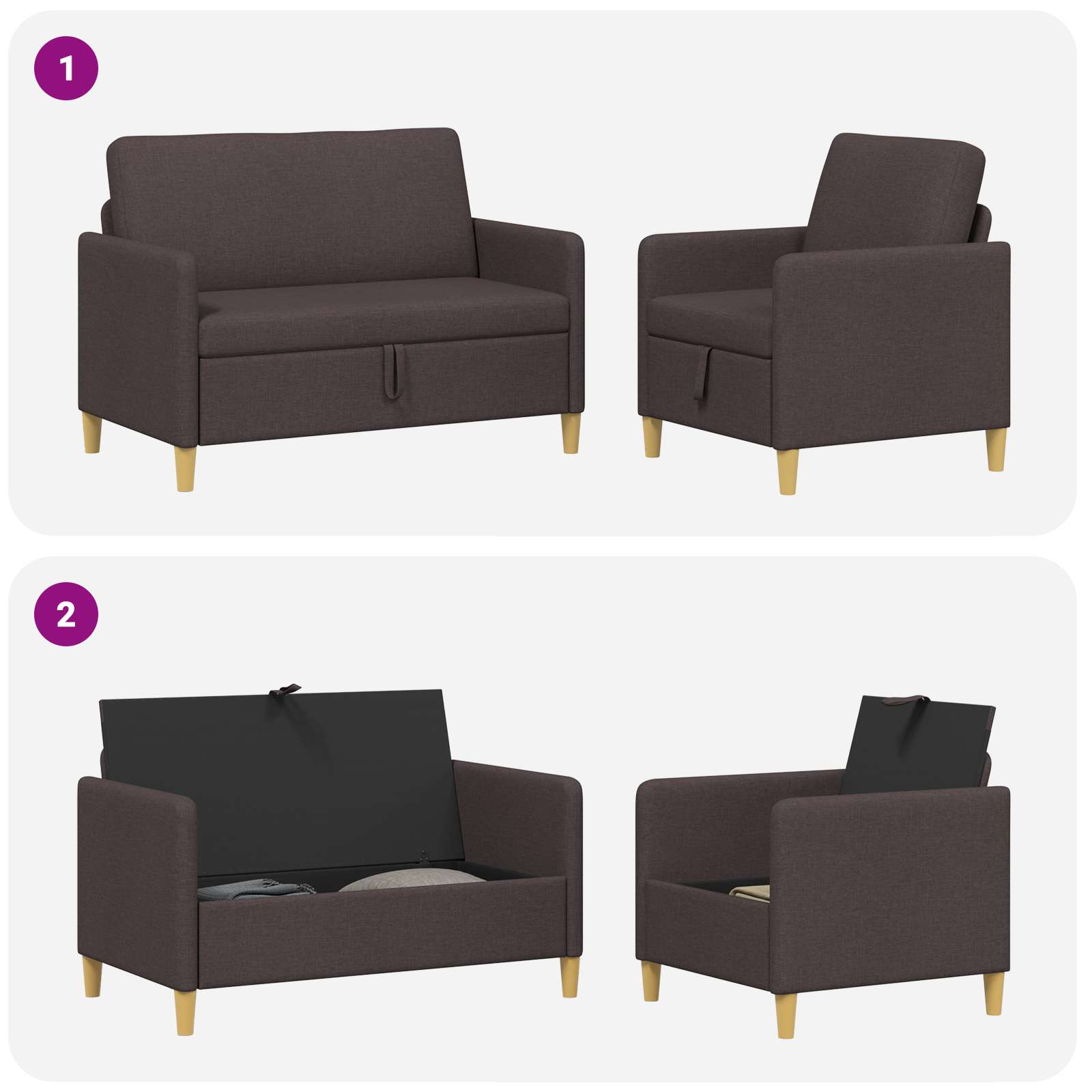 Set sofe s pohranom 2 pcs Tamno smeđa Poliester