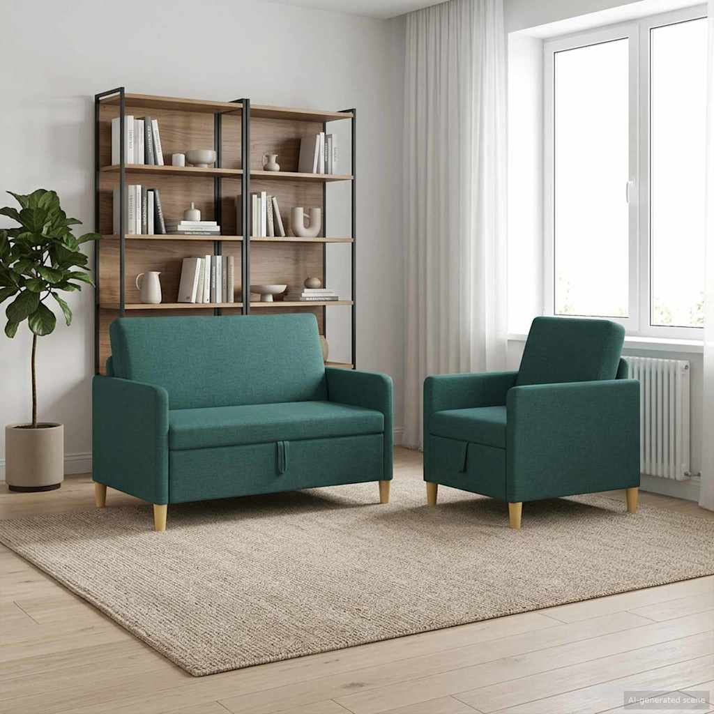 Set sofe s pohranom 2 pcs Tamnozelena Poliester