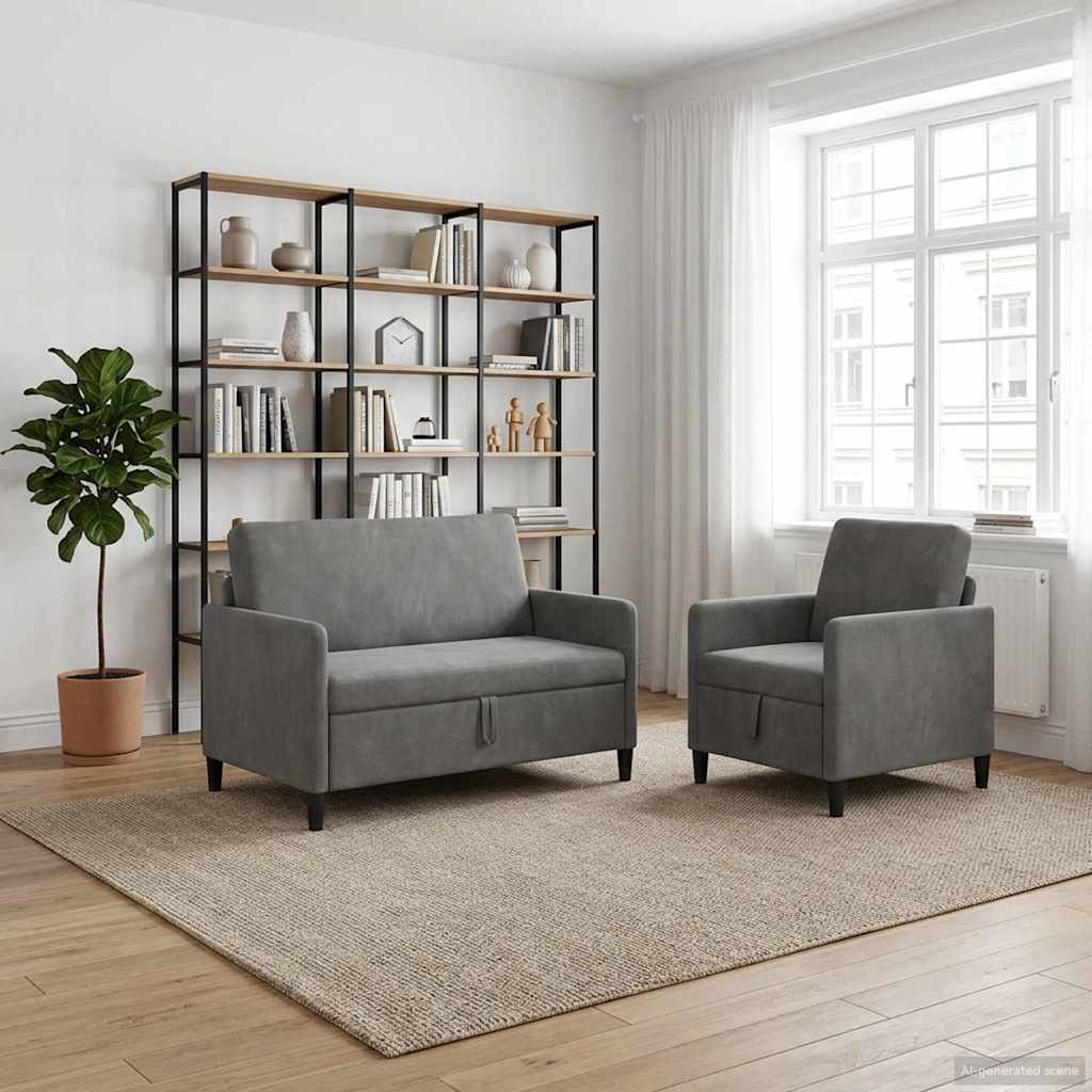 Set sofe s pohranom 2 kom. Tamnosiva Poliester