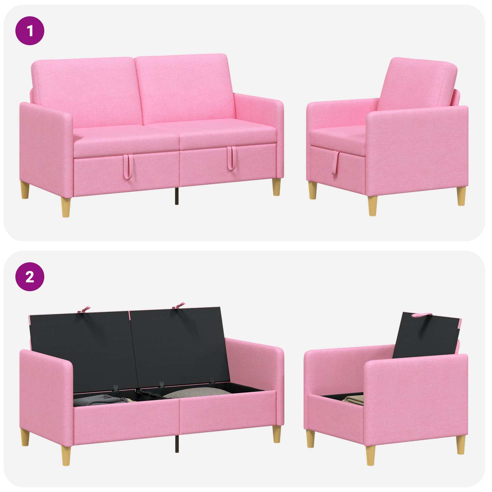 Set sofe s pohranom 2 pcs Ružičasta Poliester