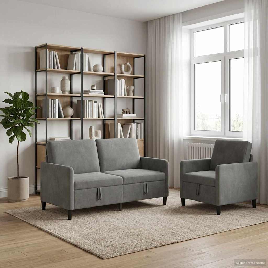 Set sofe s pohranom 2 kom. Tamnosiva Poliester