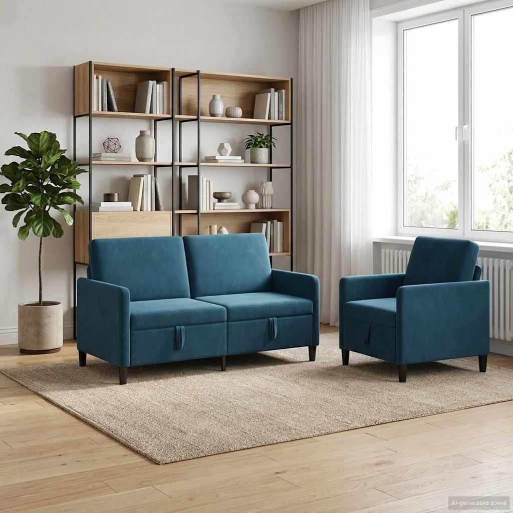 Set sofe s pohranom 2 kom. Plava Poliester