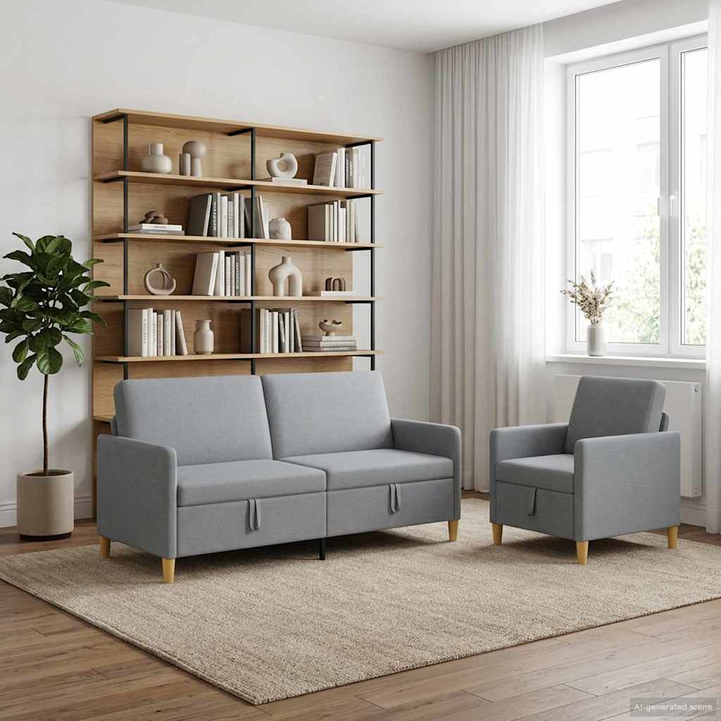 Set sofe s pohranom 2 pcs Svjetlosiva Poliester