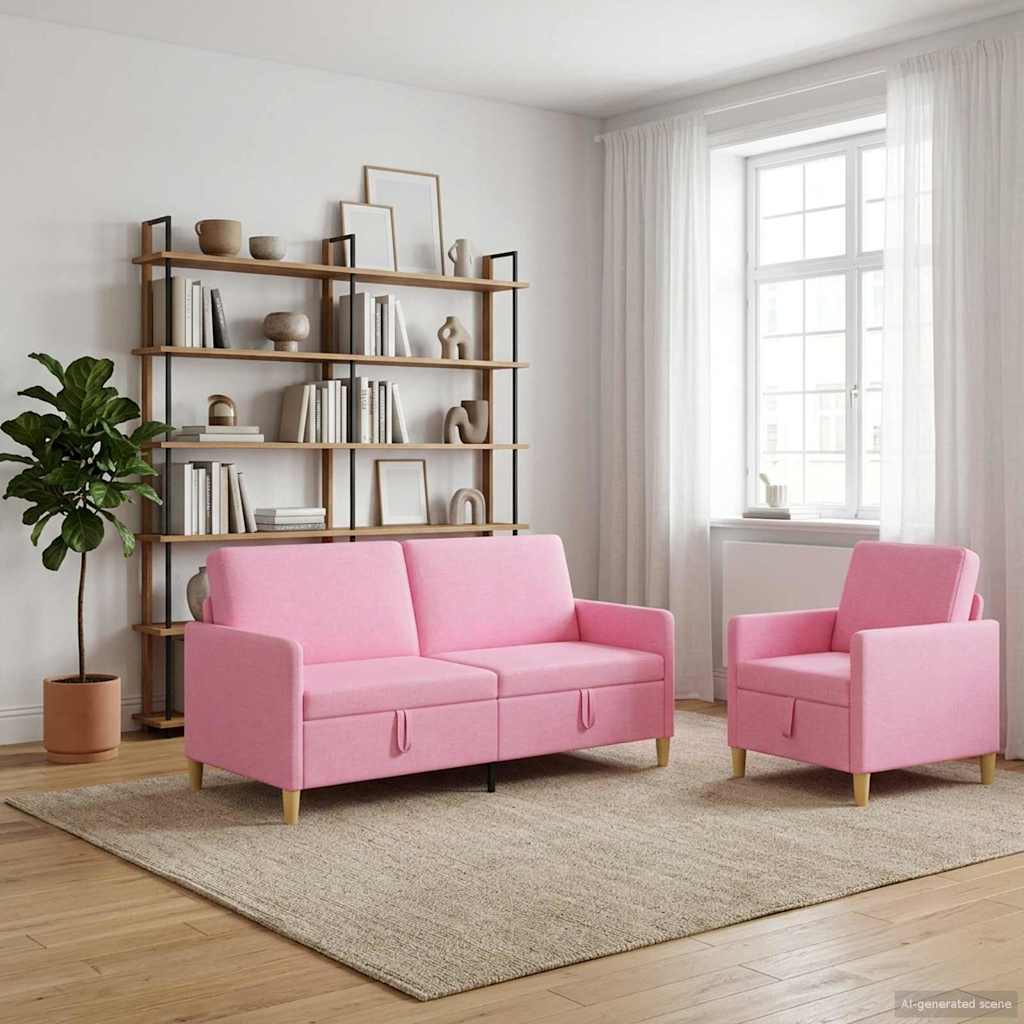 Set sofe s pohranom 2 pcs Ružičasta Poliester