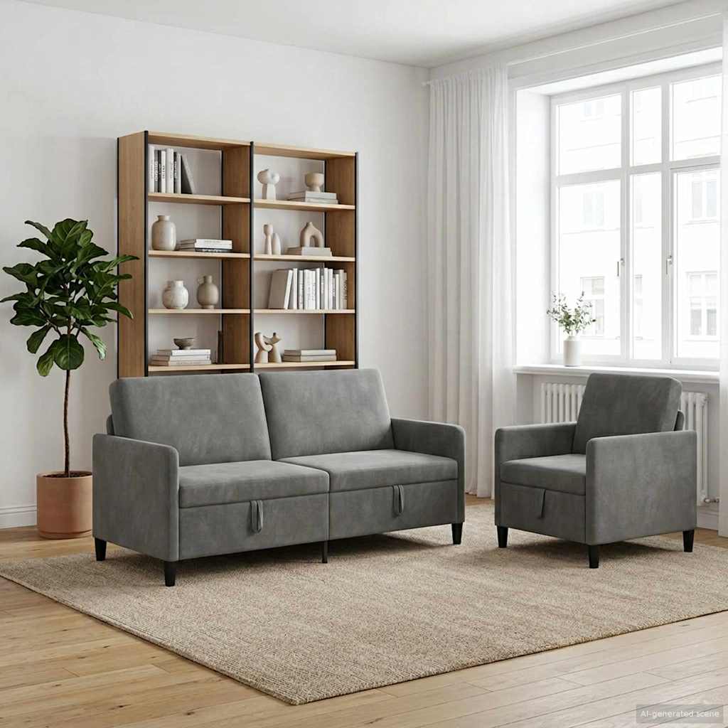 Set sofe s pohranom 2 kom. Tamnosiva Poliester