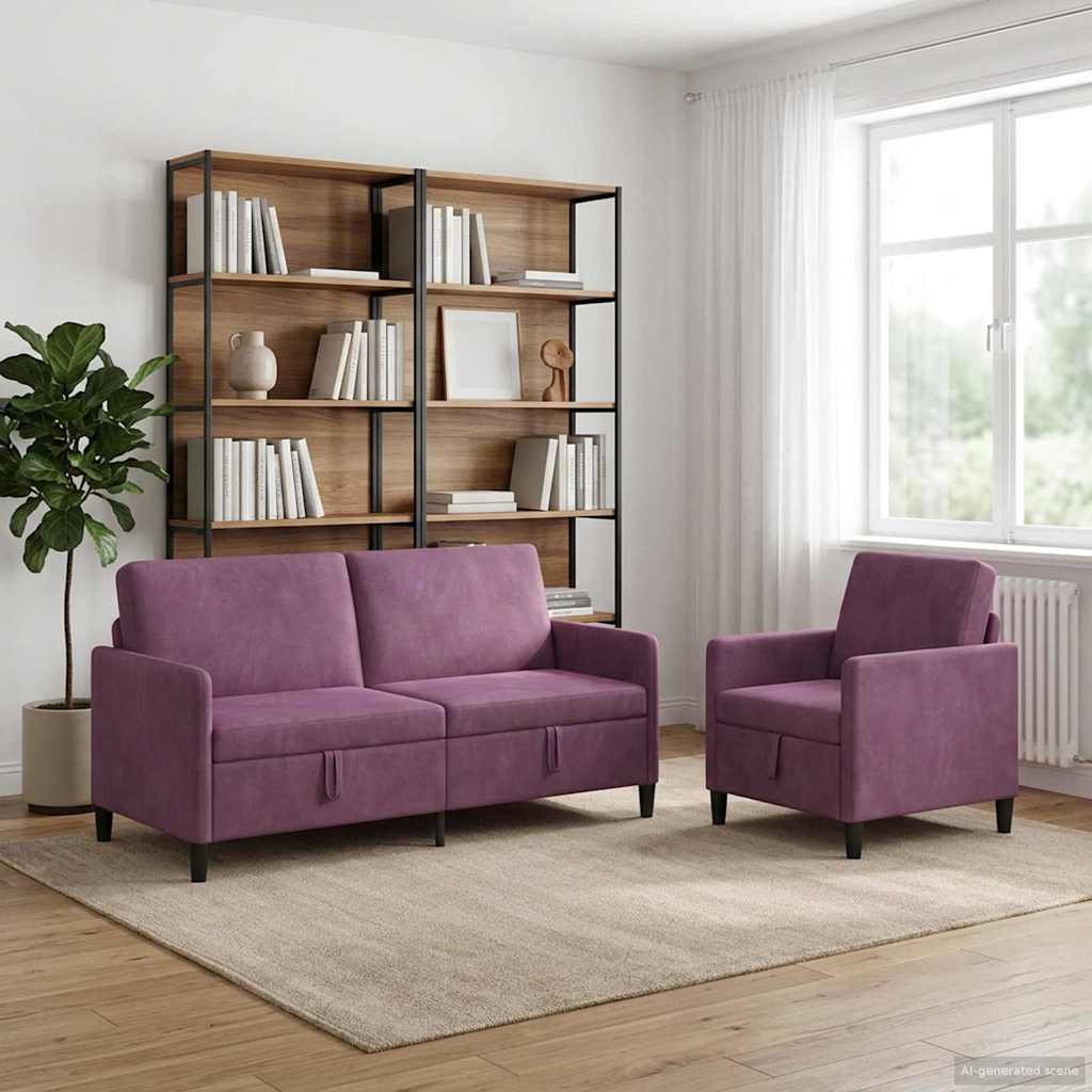 Set sofe s pohranom 2 kom. Ljubičasta Poliester