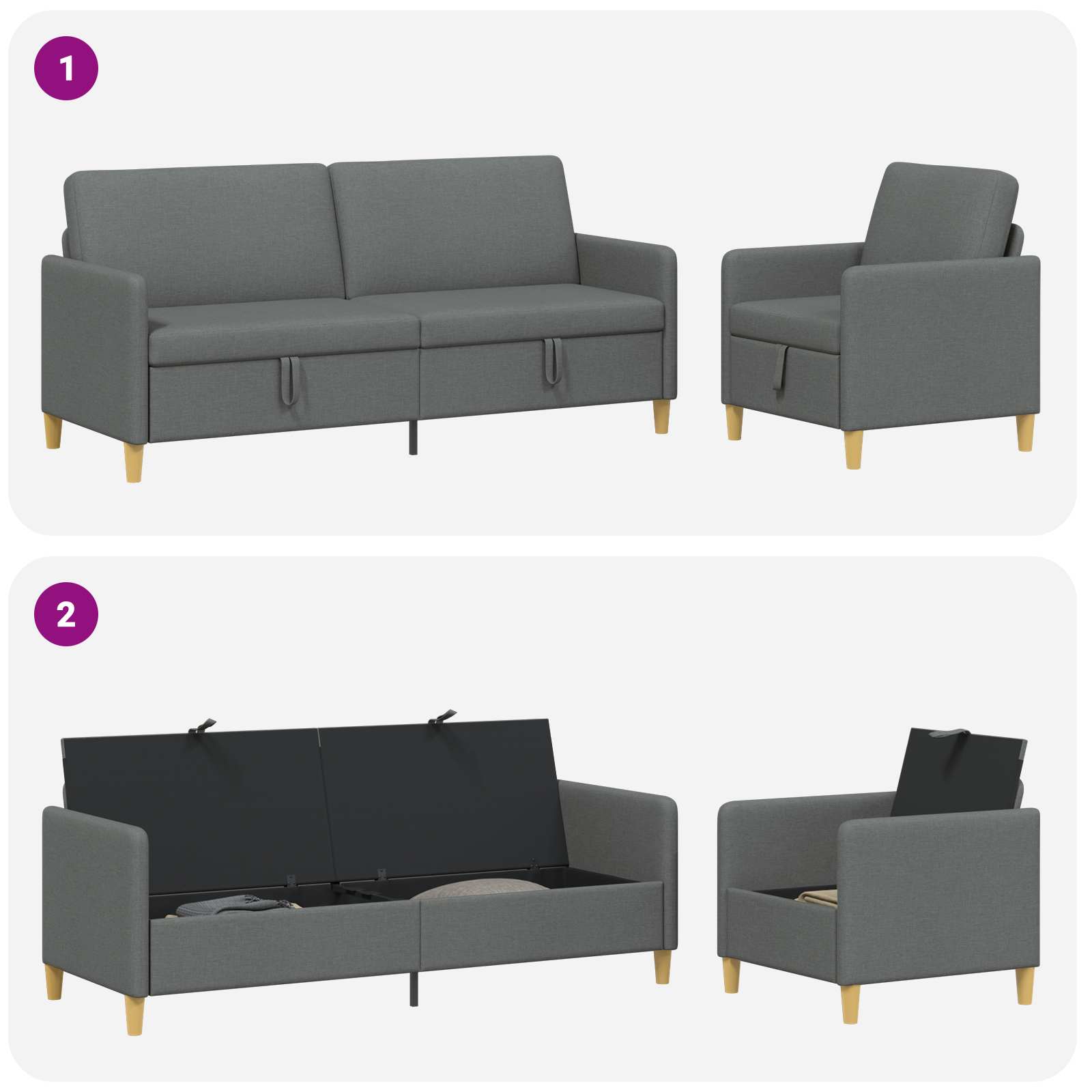 Set sofe s pohranom 2 pcs Tamnosiva Poliester