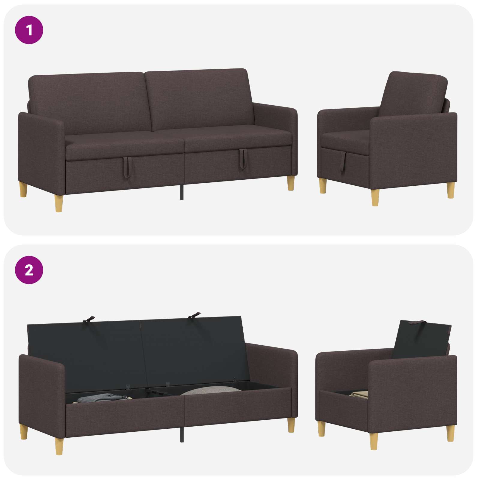 Set sofe s pohranom 2 pcs Tamno smeđa Poliester