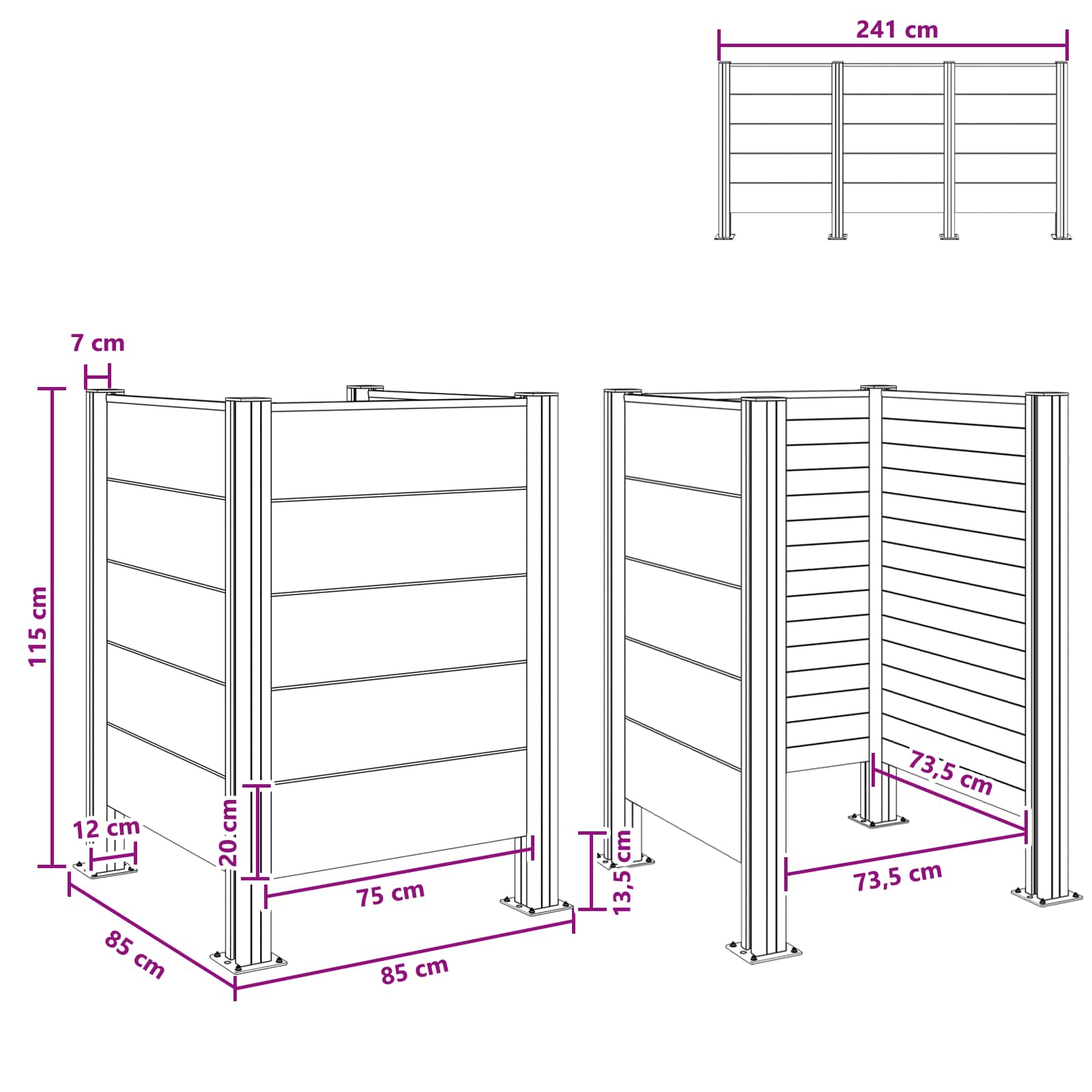 Ograda za kante za smeće Siva 85 x 85 x 115 cm Aluminij i WPC