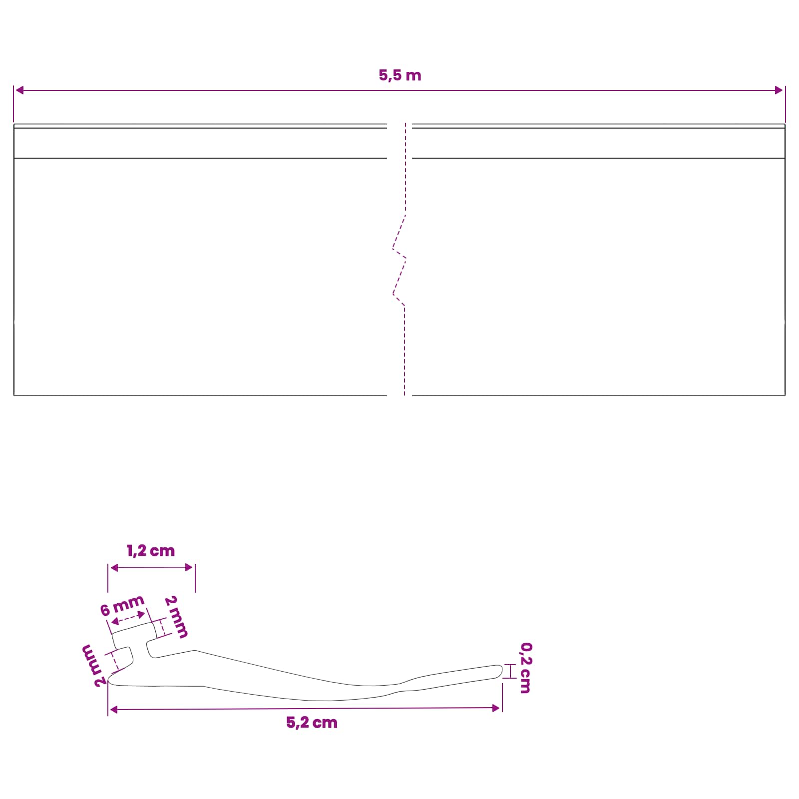 Brtva za garažna vrata Crna 52 x 2 mm 5,5 m PVC