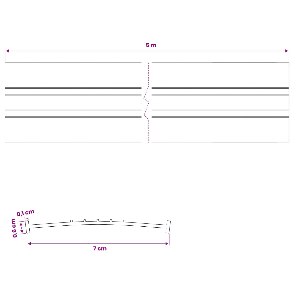 Brtva za garažna vrata Crna 70 x 6 mm 5 m PVC