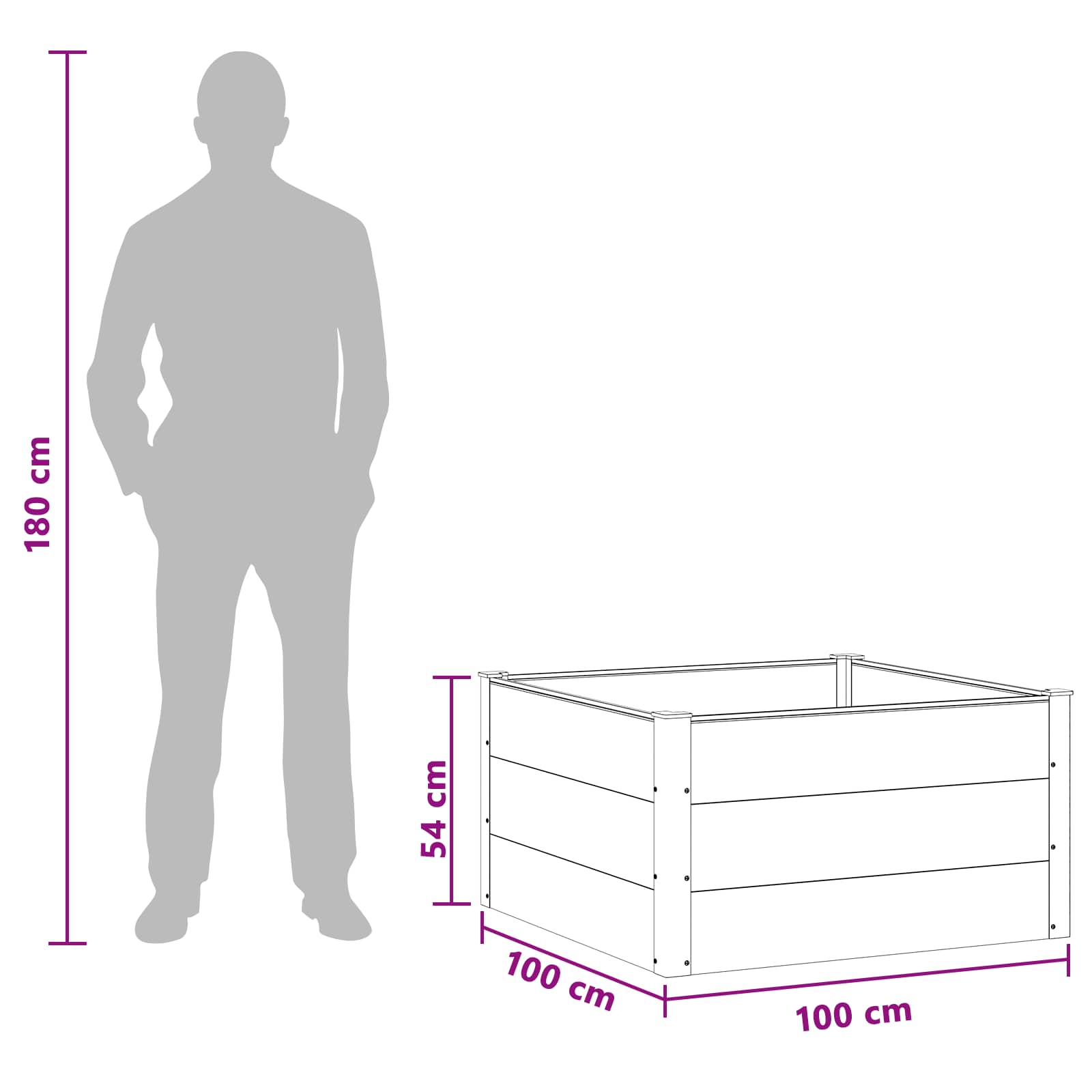 Povišena vrtna gredica Crna 100 x 100 x 54 cm