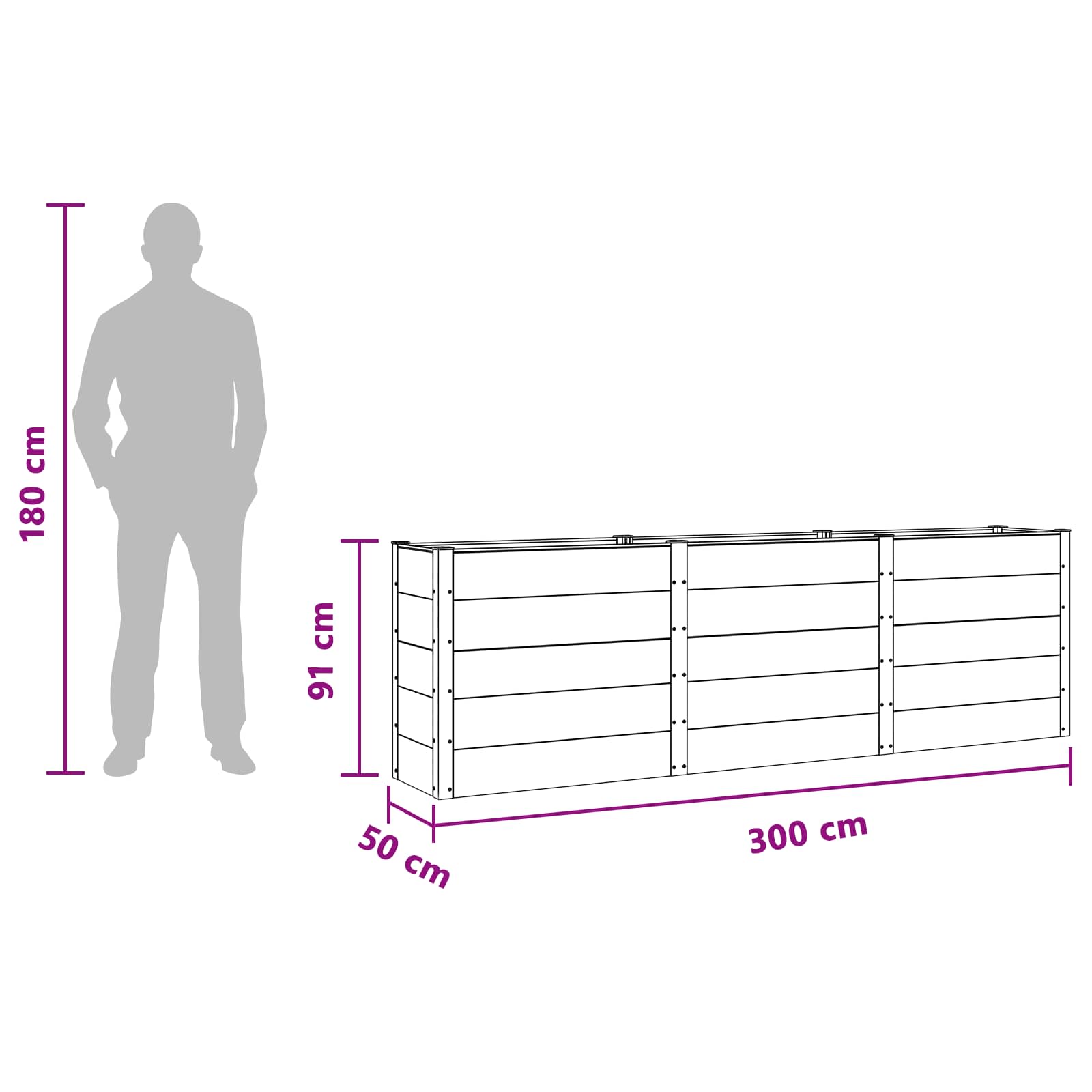 Povišena vrtna gredica Crna 300 x 50 x 91 cm