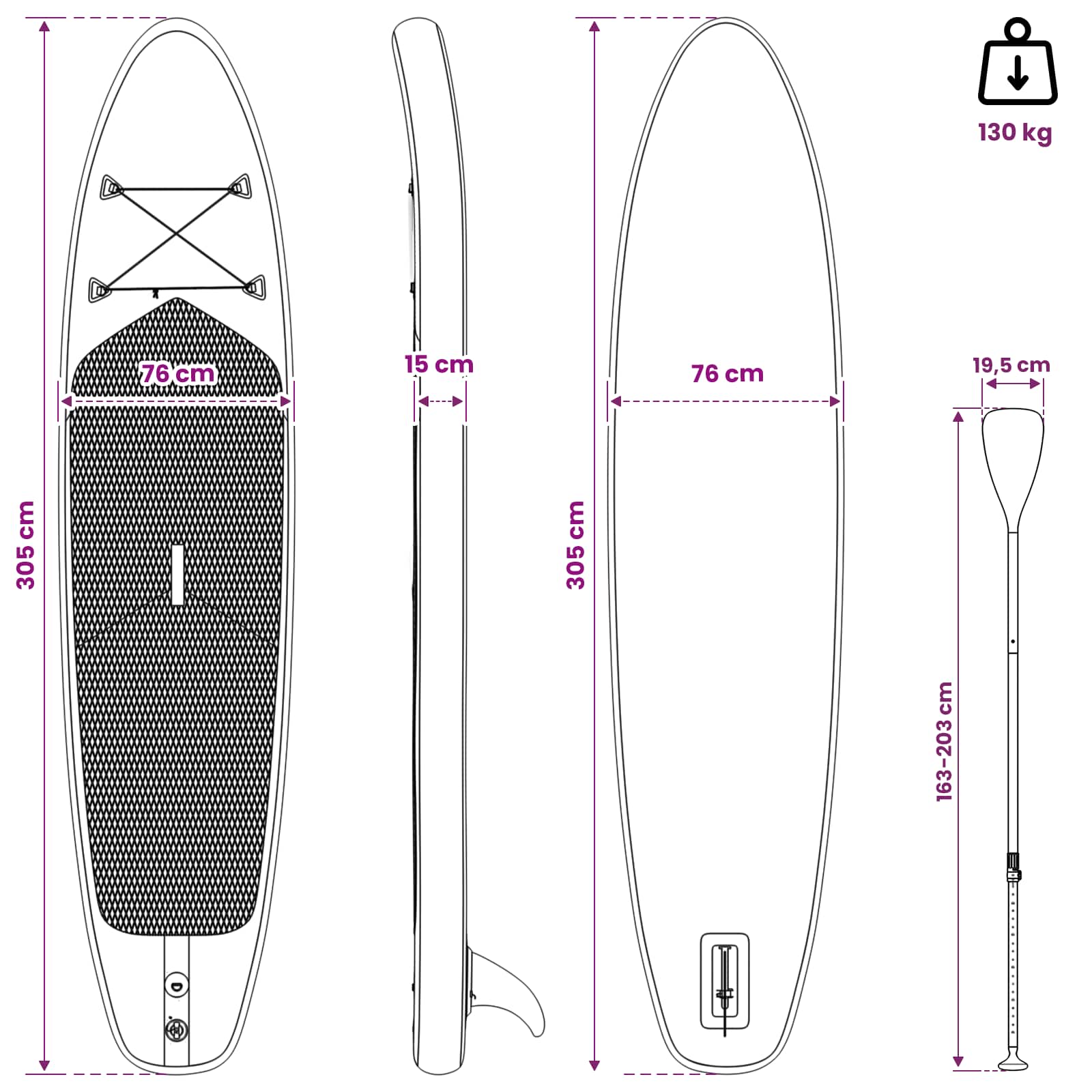 Nafbortirajuća supa za veslanje HYDROS 305 x 76 x 15 cm za
