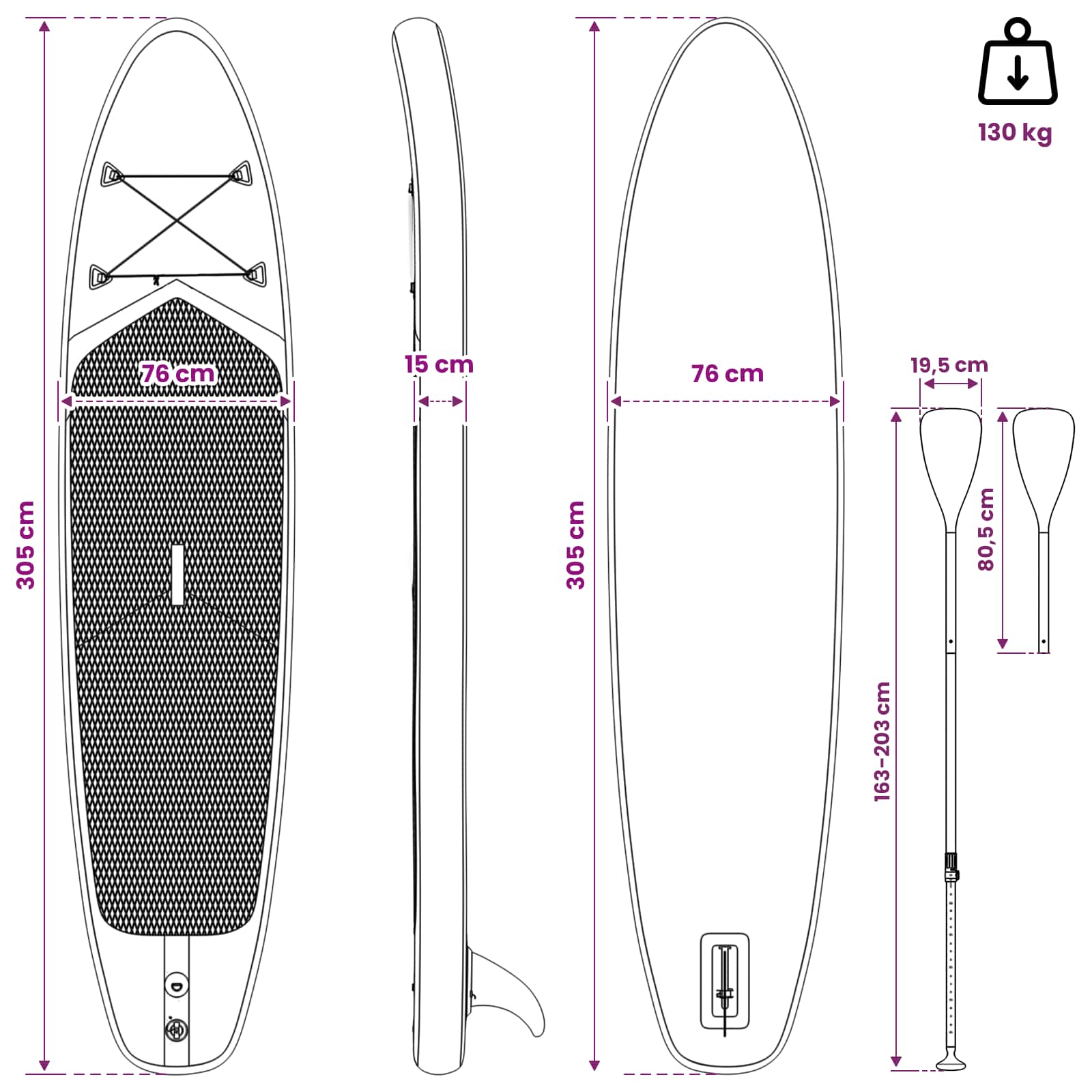 SUP Daska s Mjestom 2-u-1 APEX 305 x 76 x 15 cm Plava za