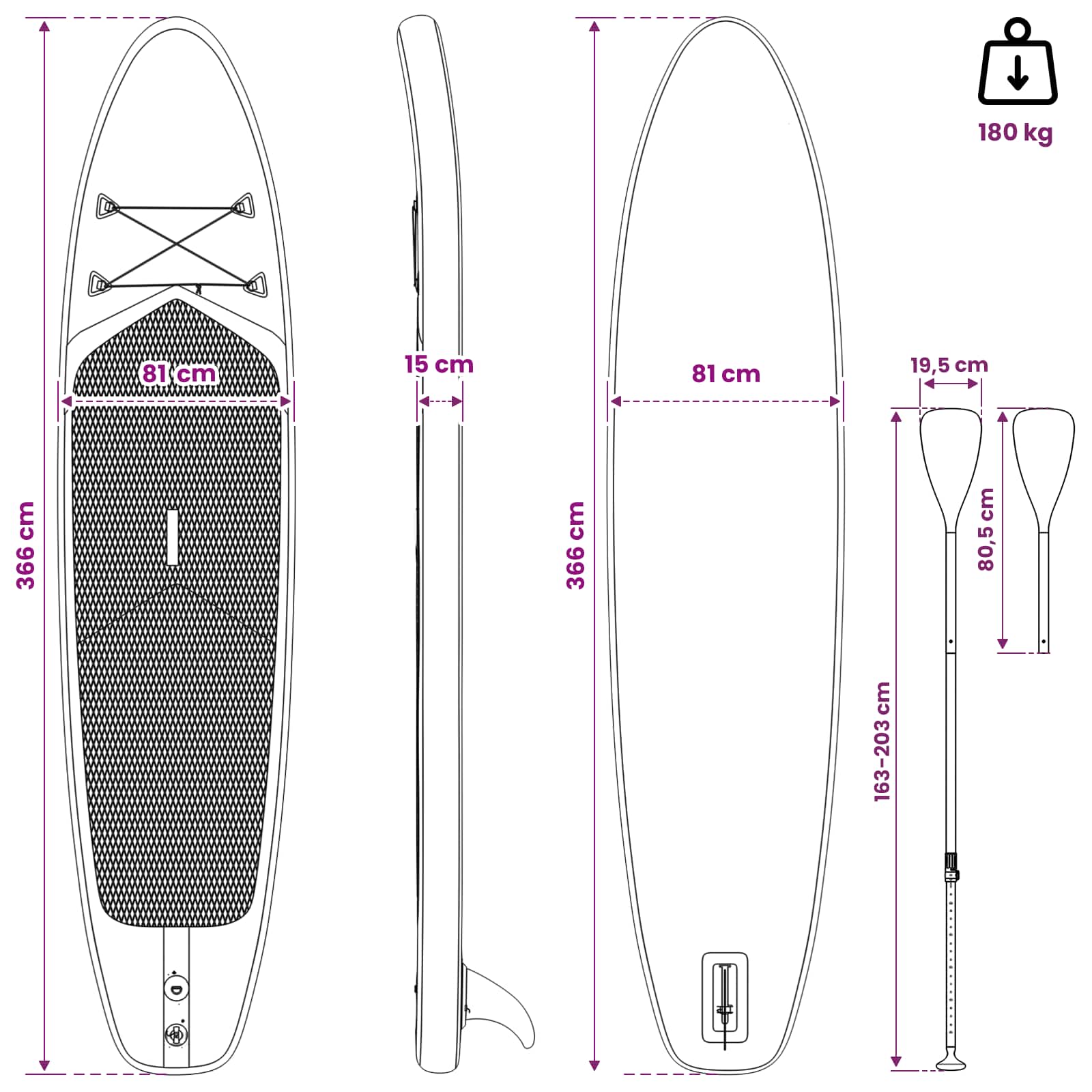 SUP Daska s Mjestom 2-u-1 APEX 366 x 81 x 15 cm Plava za