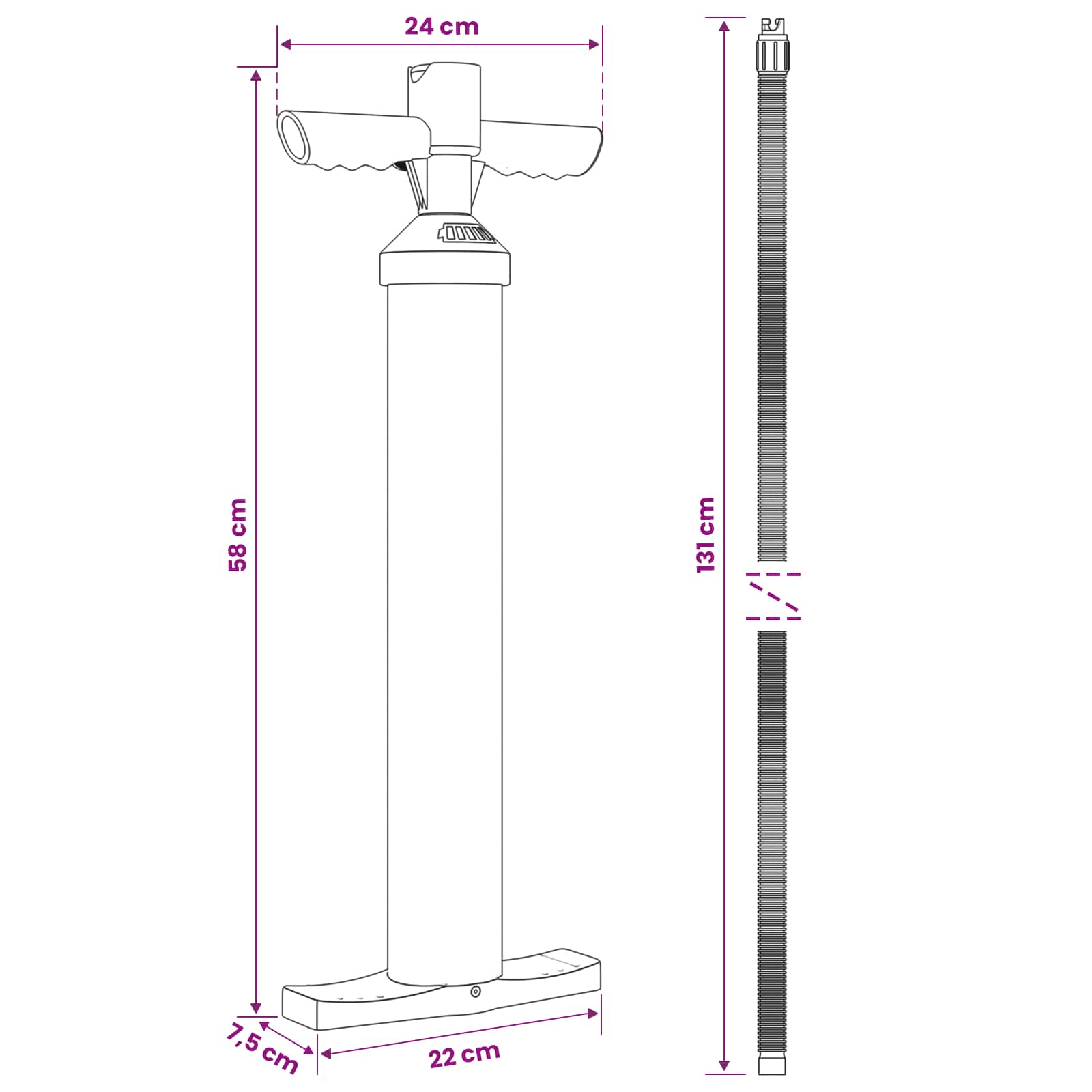 SUP ručna pumpa s manometrom Crna 24 x 7,5 x 58 cm PP