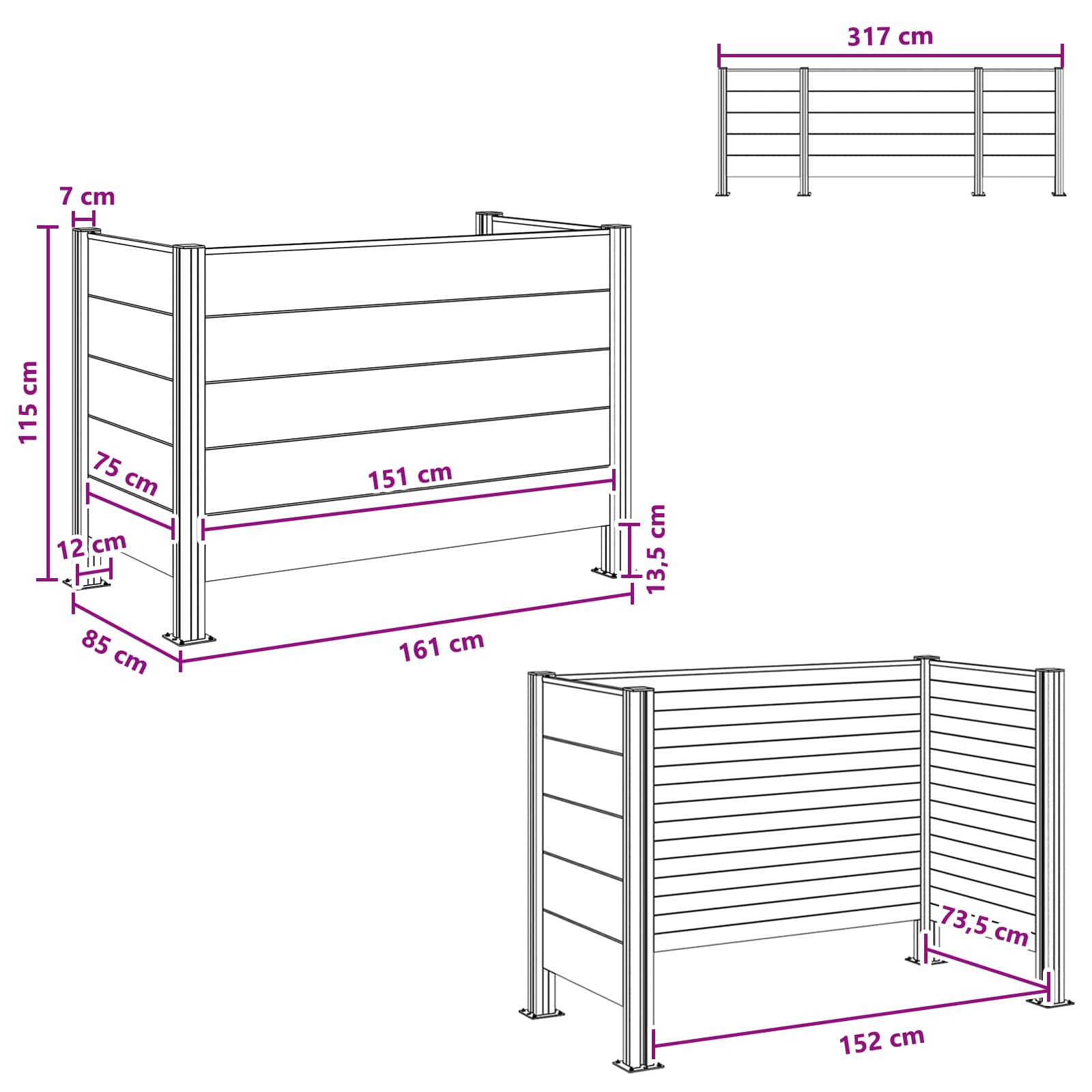 Ograda za kante za smeće Siva 161 x 85 x 115 cm Aluminij i WPC