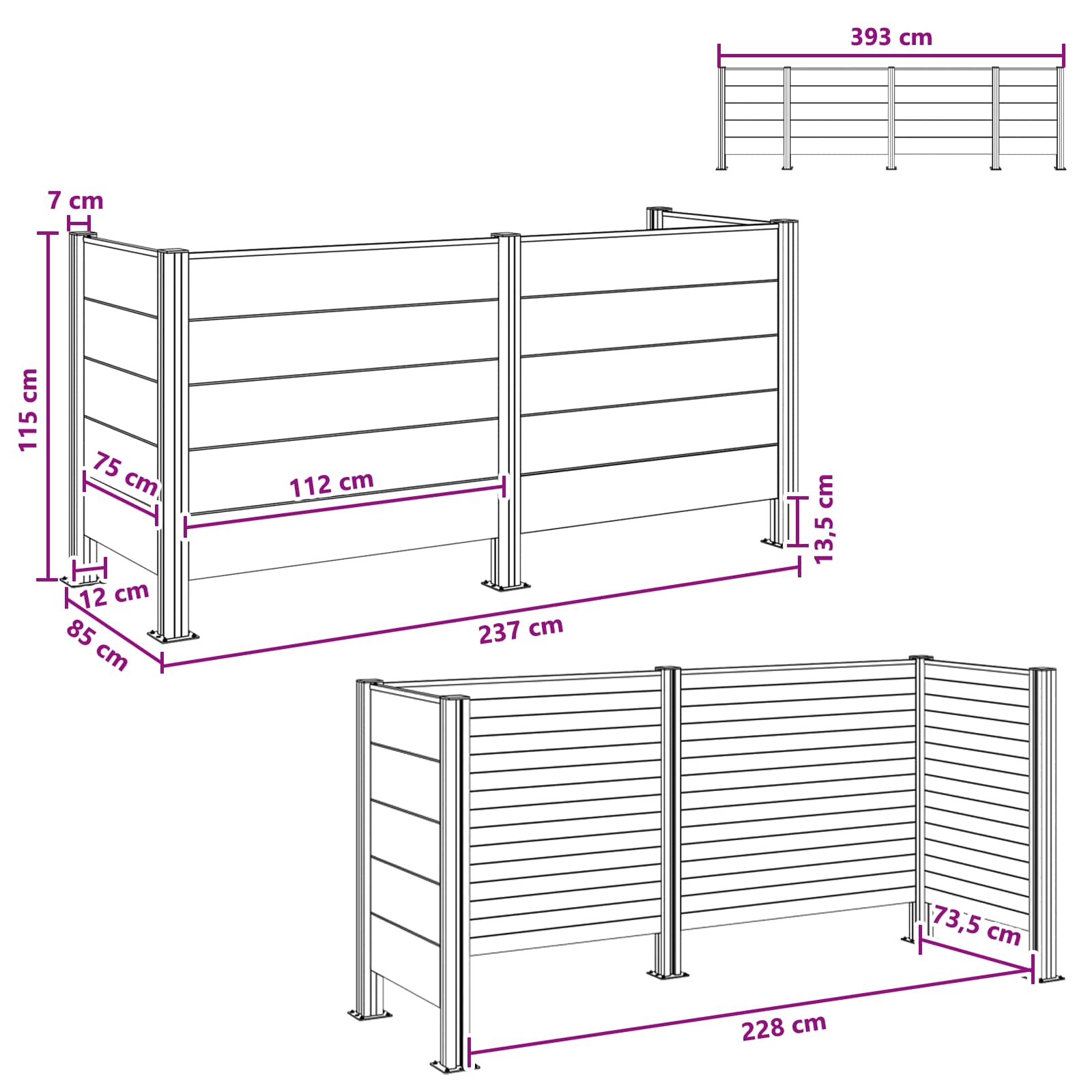 Ograda za kante za smeće Siva 237 x 85 x 115 cm Aluminij i WPC