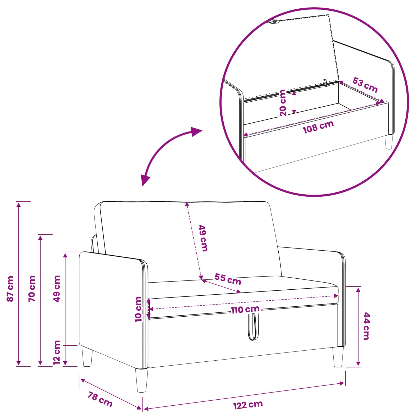 Sofa s pohranom Tamno smeđa 122 x 78 x 87 cm Poliester