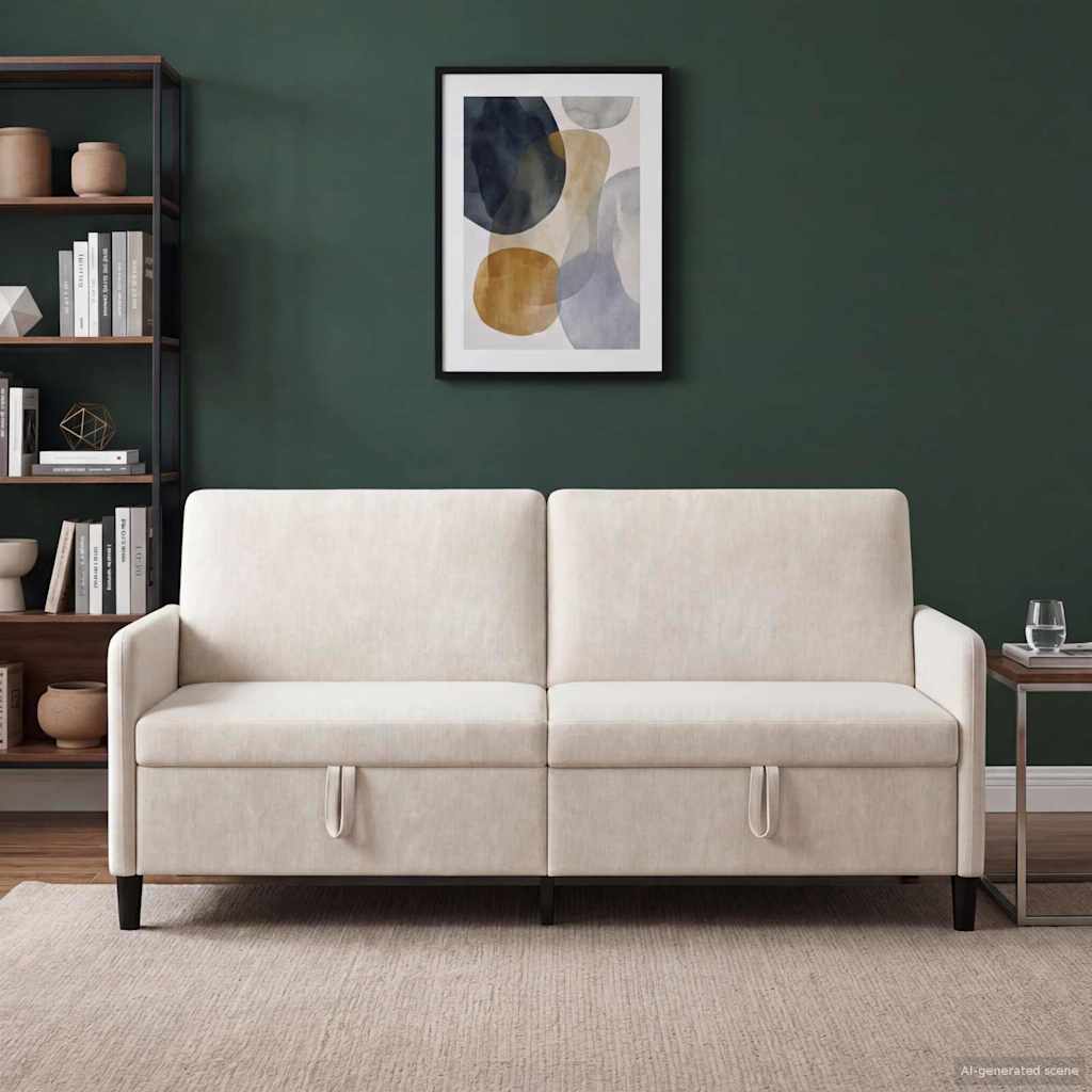 Sofa s pohranom Krem 192 x 78 x 87 cm Poliester