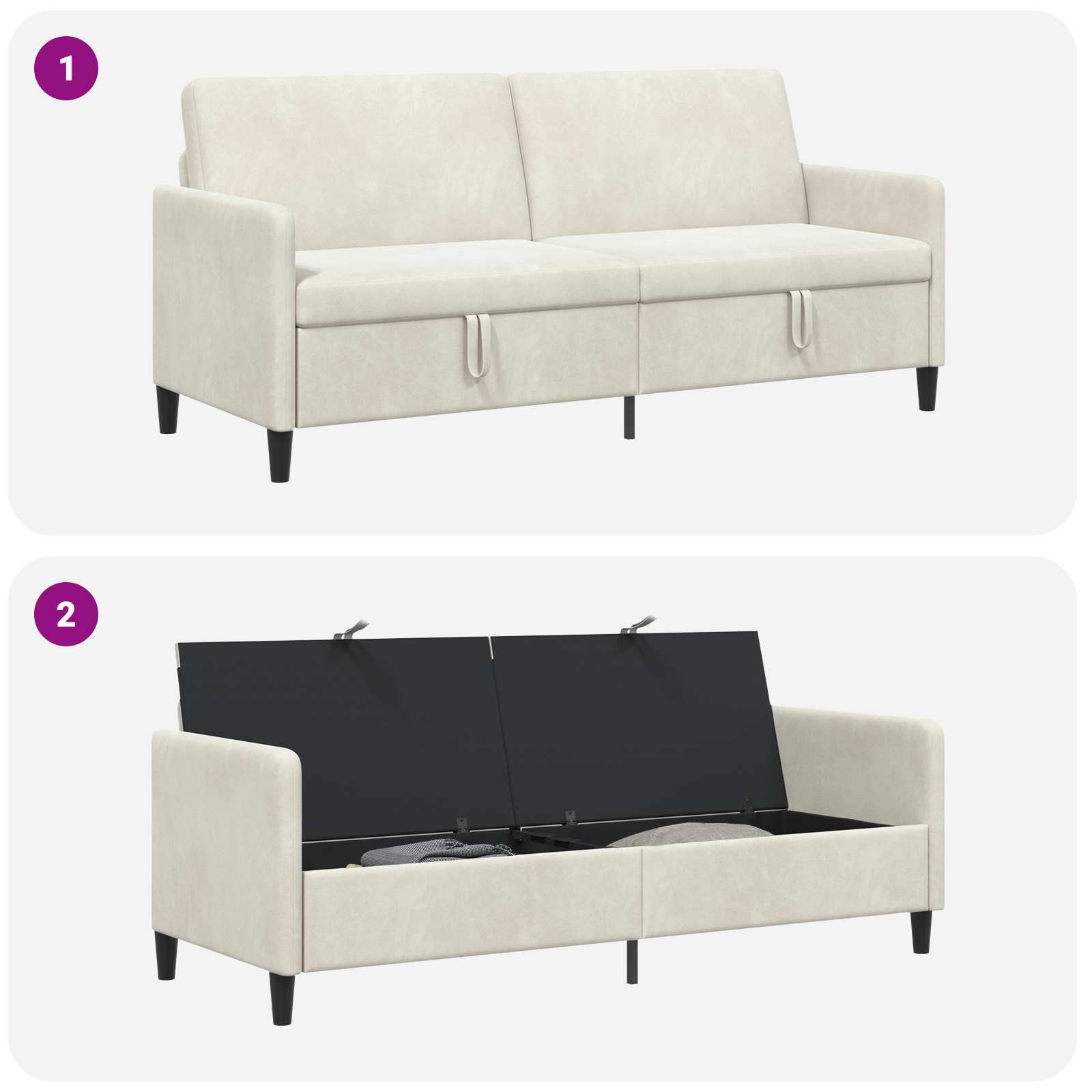 Sofa s pohranom Krem 192 x 78 x 87 cm Poliester