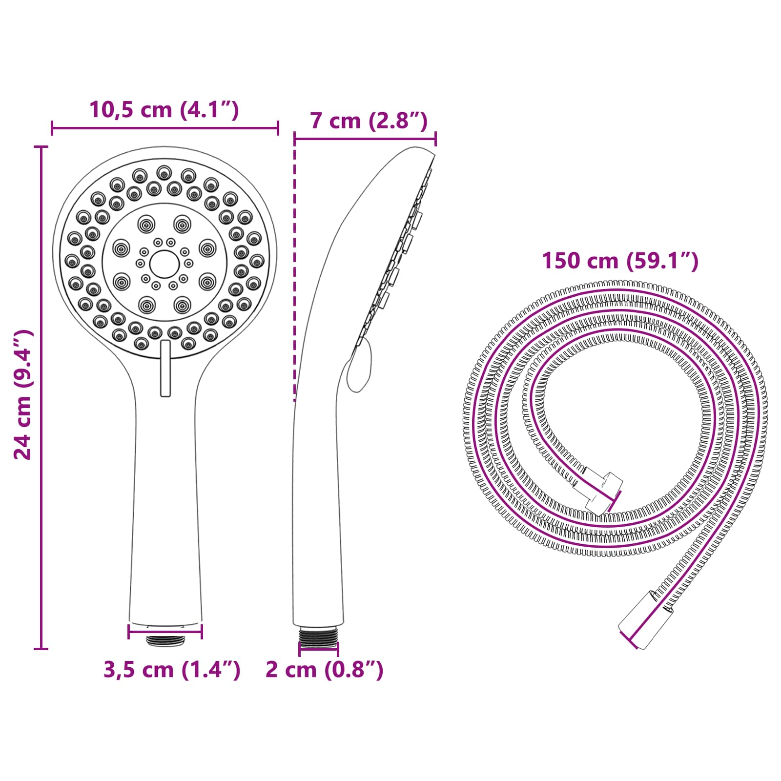 Set glave tuša Krom 150 cm Nehrđajući čelik