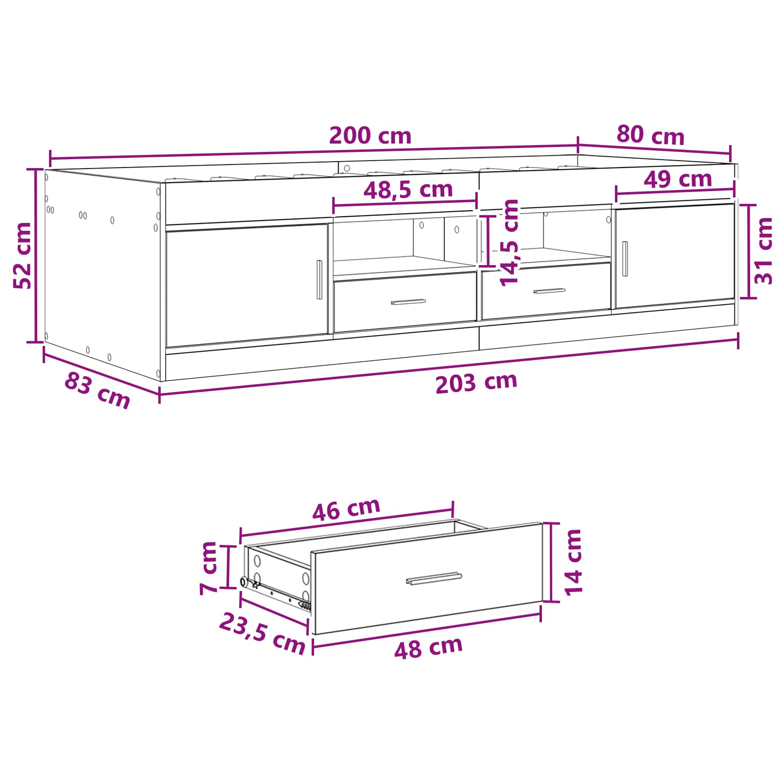 Okvir kreveta s pohranom Bijela 80 x 200 cm Konstruirano drvo